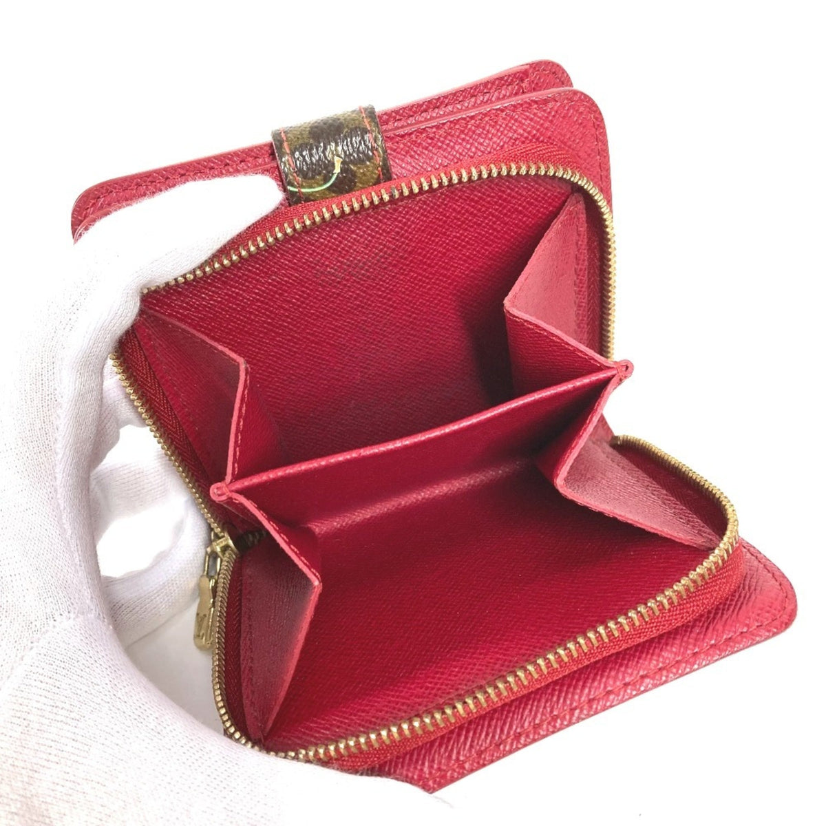 Louis Vuitton Brown Red Color Monogram Canvas Wallet (Bi-Fold) (Pre-Owned)