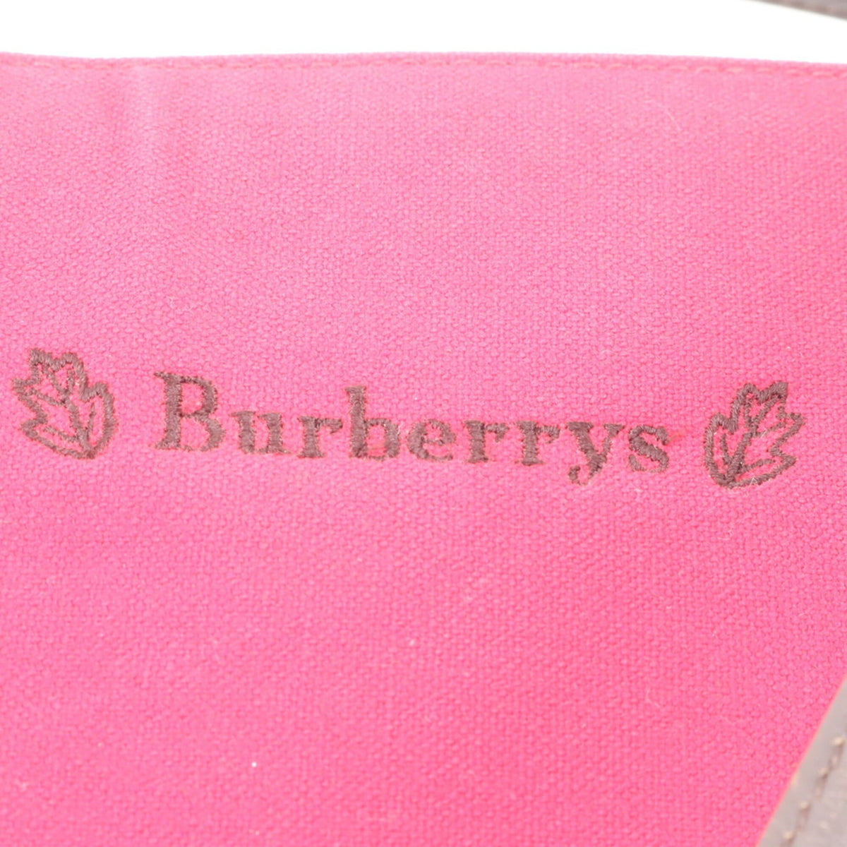 Burberry Red Color Leather Canvas Handbag Shoulder Bag Tote Bag (Pre-Owned)