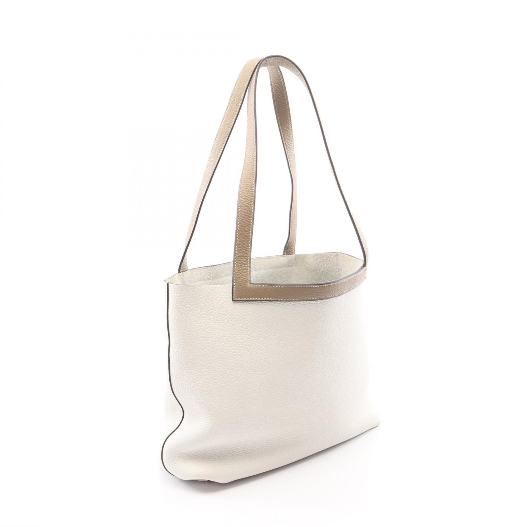 Hermes Beige White Taurillon Clemence Leather Handbag Tote Bag (Pre-Owned)