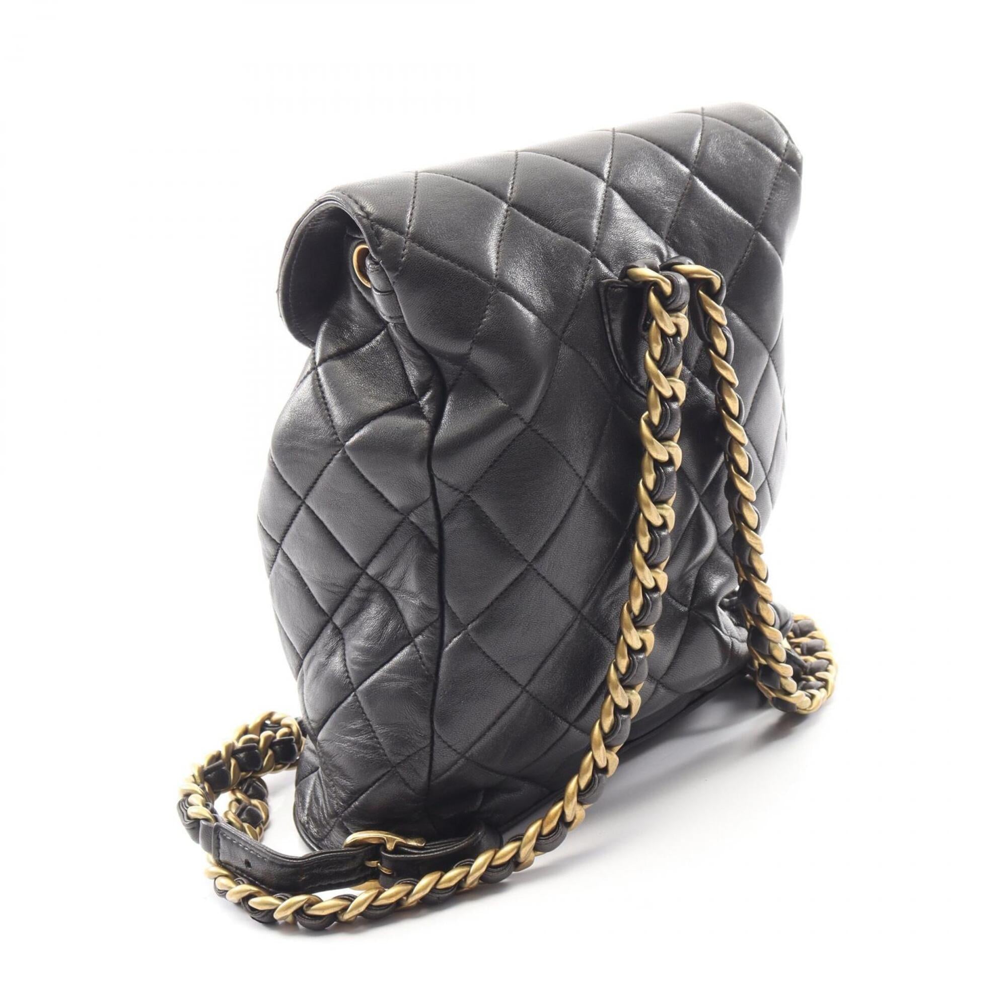 Chanel Matelasse Black Leather Backpack Handbag (Pre-Owned)