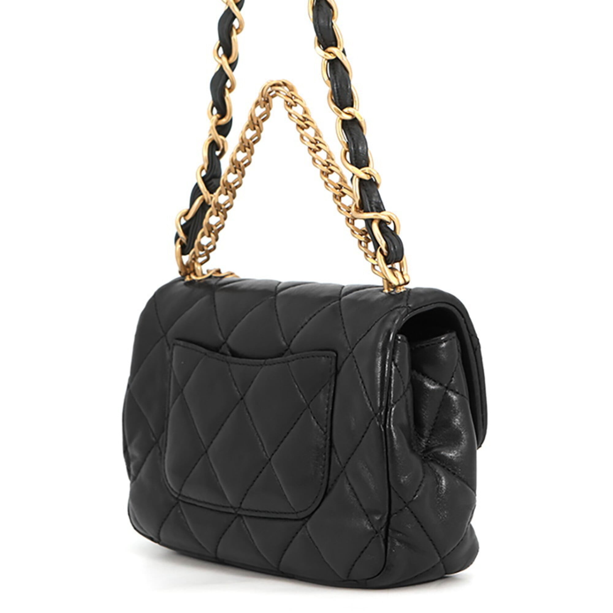 Chanel Black Leather Handbag Shoulder Bag (Pre-Owned)