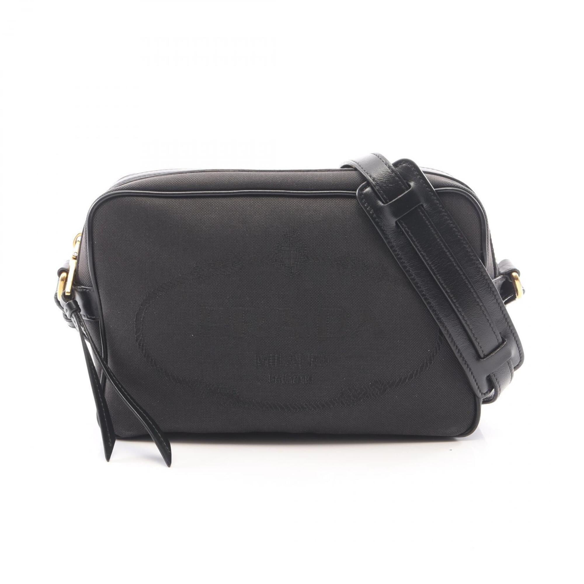 Prada Black Canvas Leather Handbag Shoulder Bag (Pre-Owned)