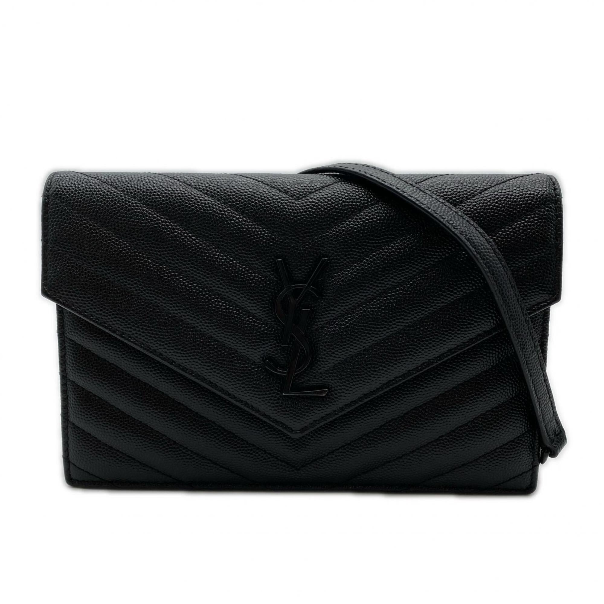 Yves Saint Laurent Cassandre Black Leather Shoulder Bag (Pre-Owned)