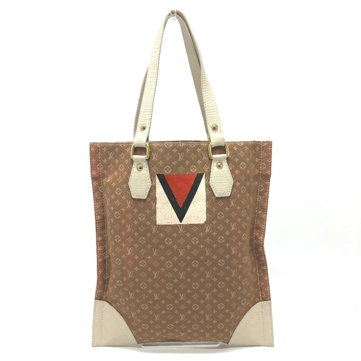 Louis Vuitton Beige Canvas Leather Shoulder Bag Tote Bag (Pre-Owned)
