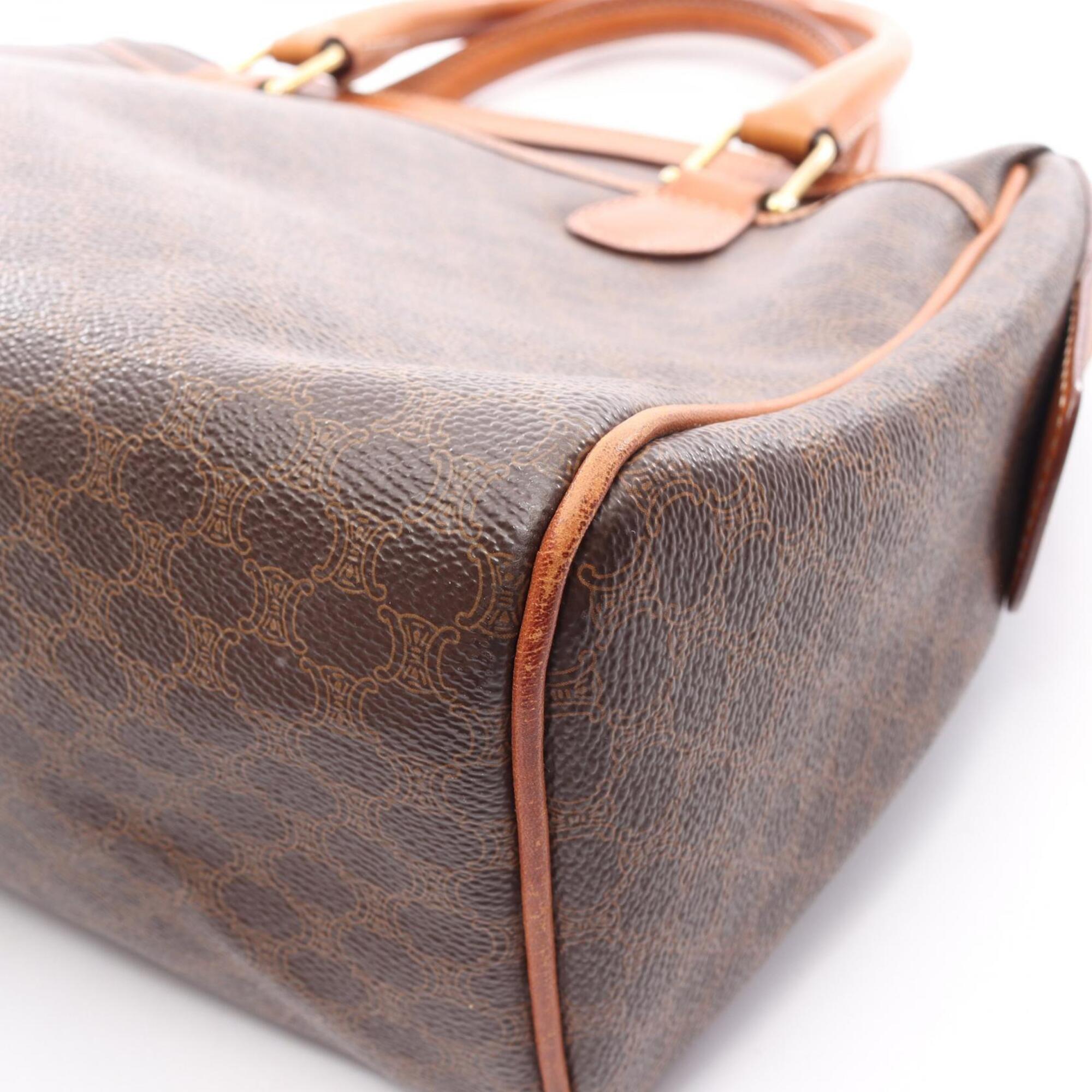 Celine Macadam Brown Coated Canvas Boston Bag Handbag (Pre-Owned)