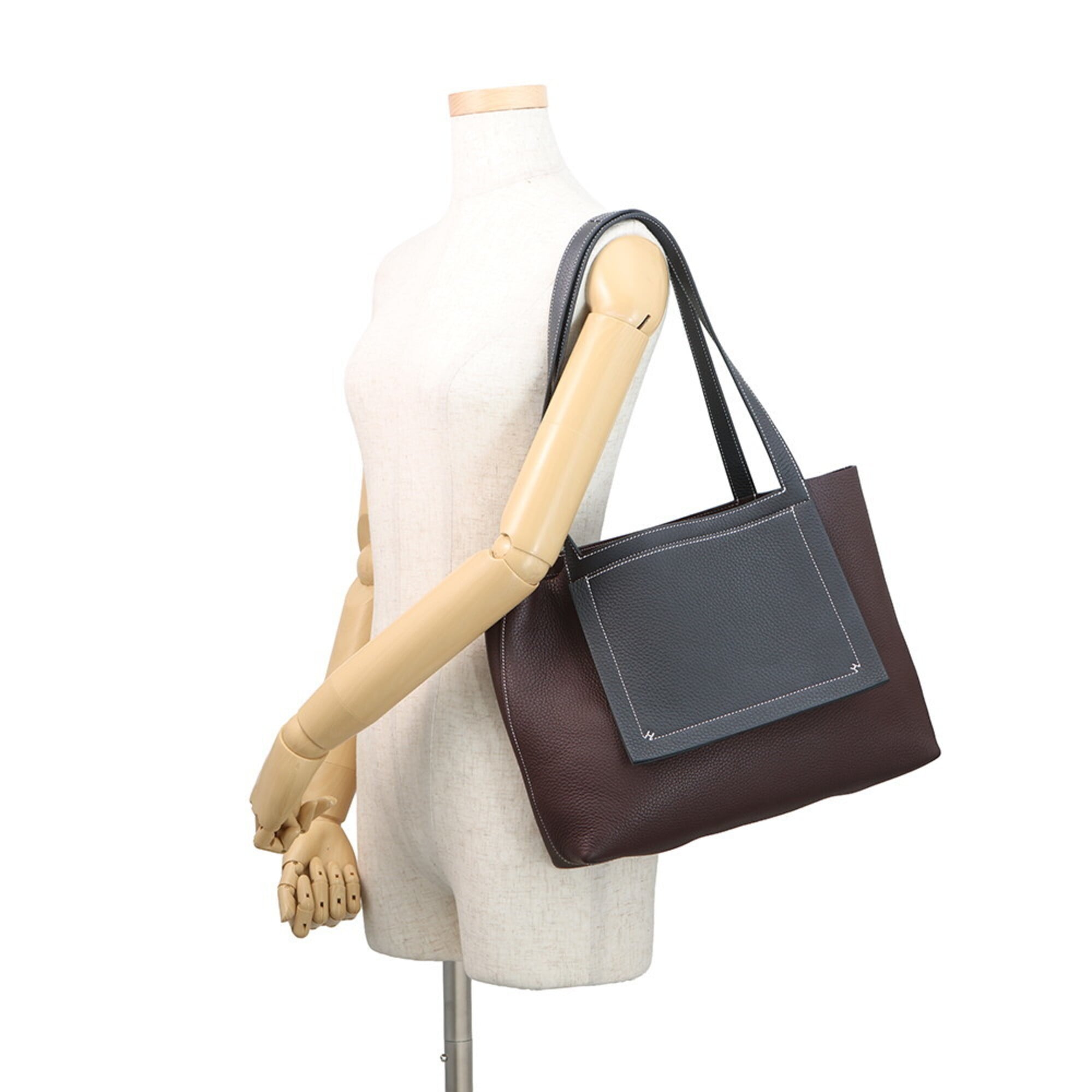 Hermes Navy Red Color Taurillon Clemence Leather Tote Bag (Pre-Owned)