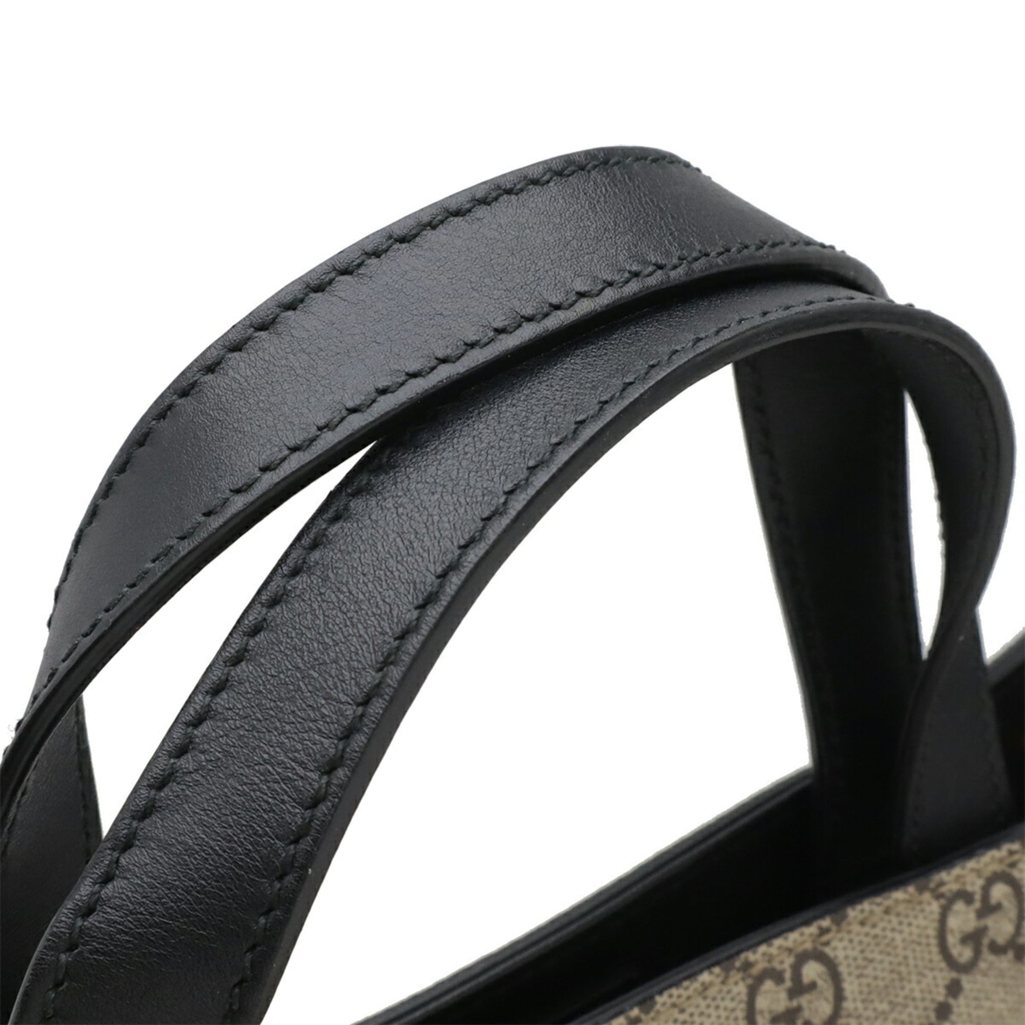 Gucci Beige Black Khaki Gg Supreme Leather Shoulder Bag Tote Bag (Pre-Owned)