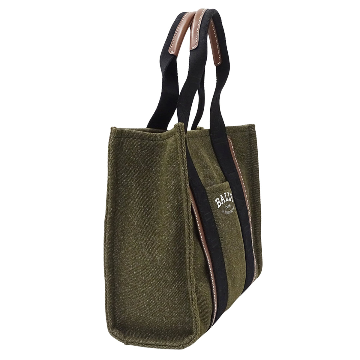 Bally Khaki Canvas Handbag Tote Bag (Pre-Owned)