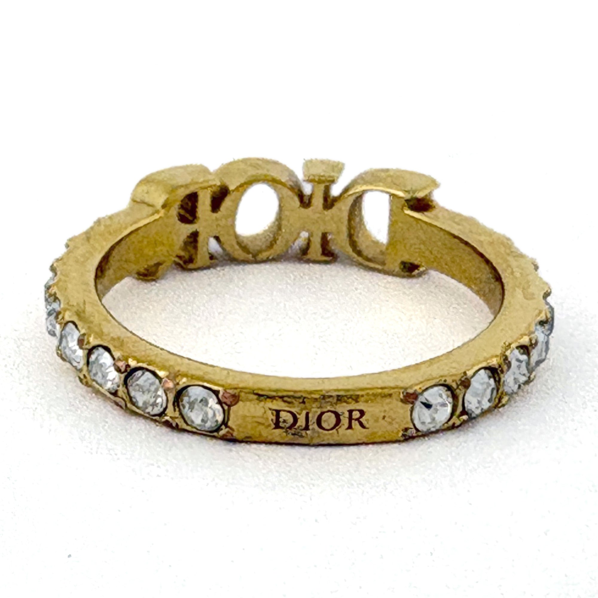 Christian Dior Gold Gold Plating Rhinestone Band Ring (Pre-Owned)
