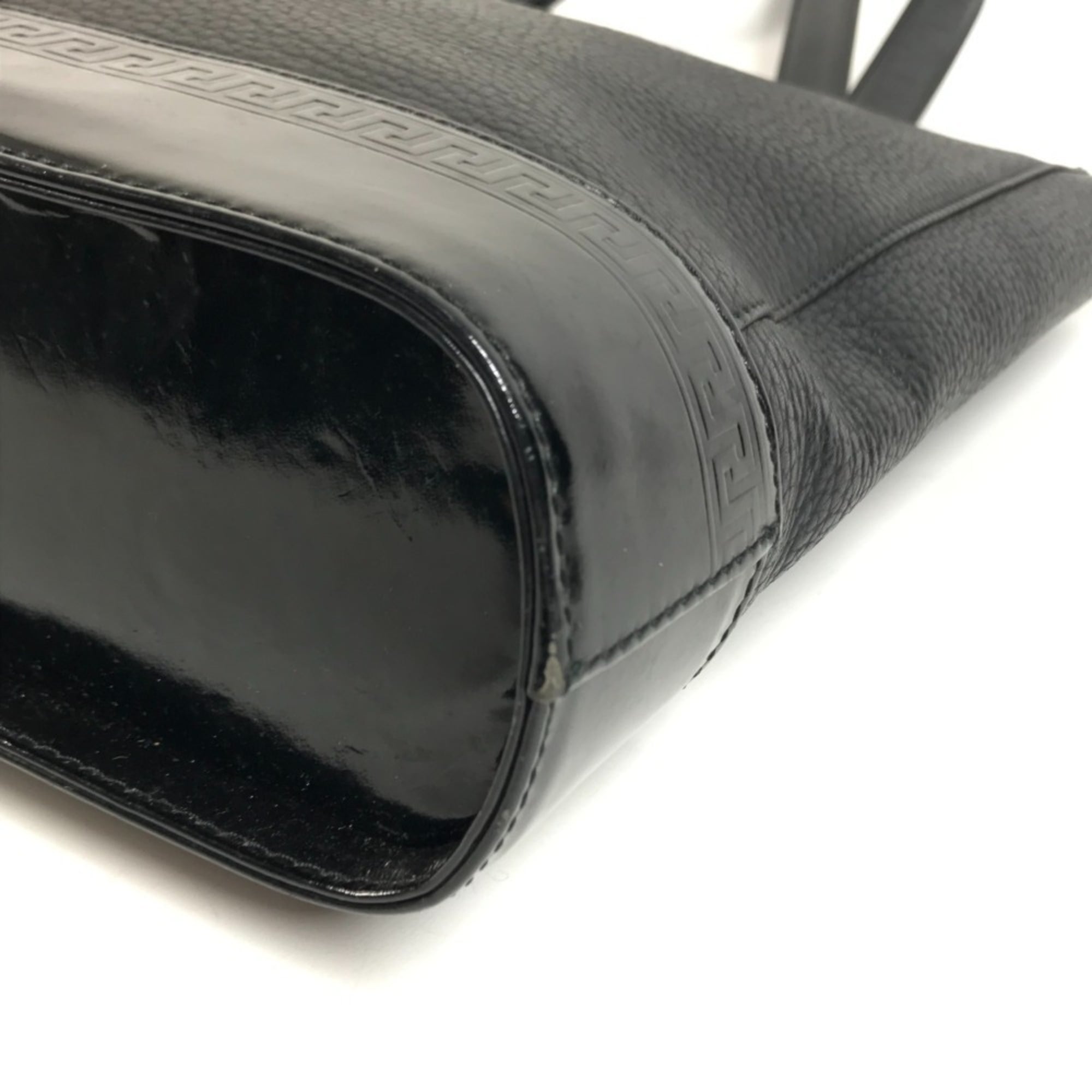 Versace Black Leather Shoulder Bag Tote Bag (Pre-Owned)