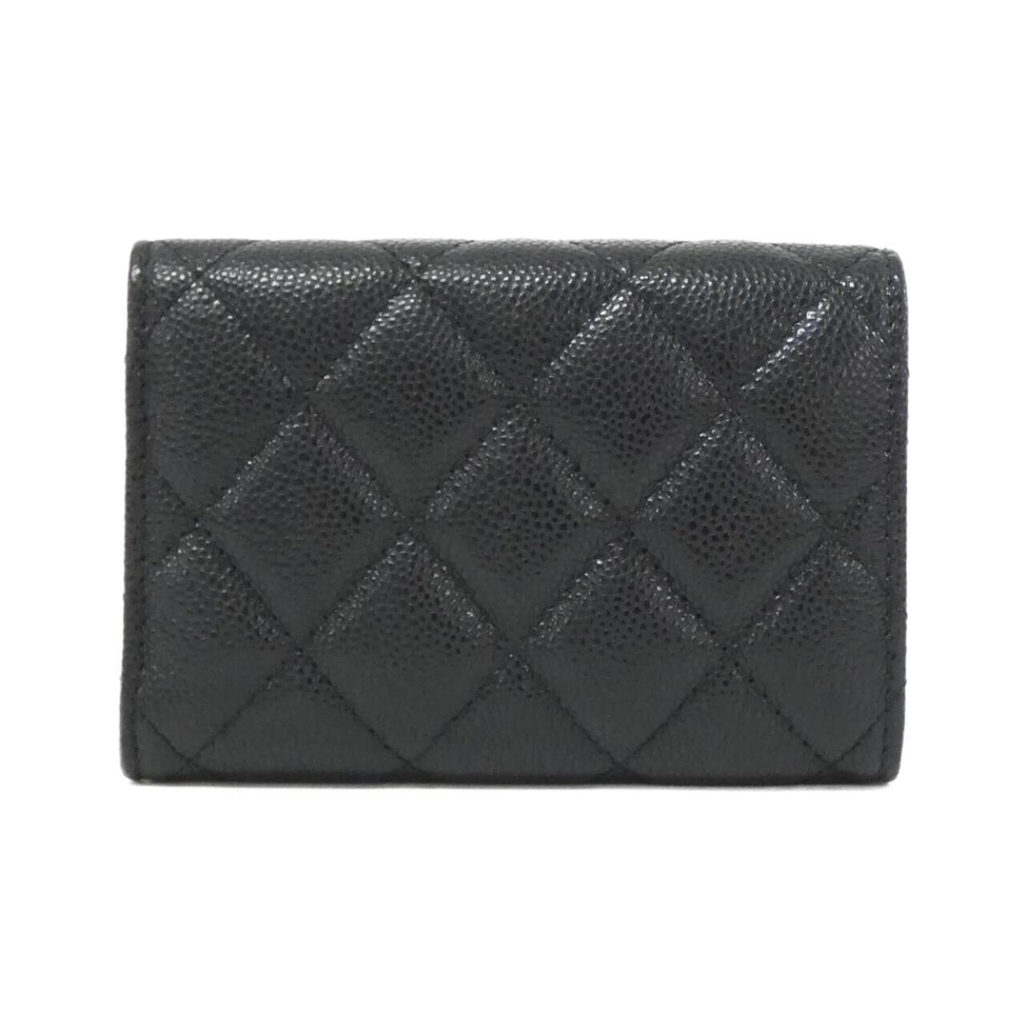 Chanel Black Grained Calfskin Wallet (Tri-Fold) (Pre-Owned)