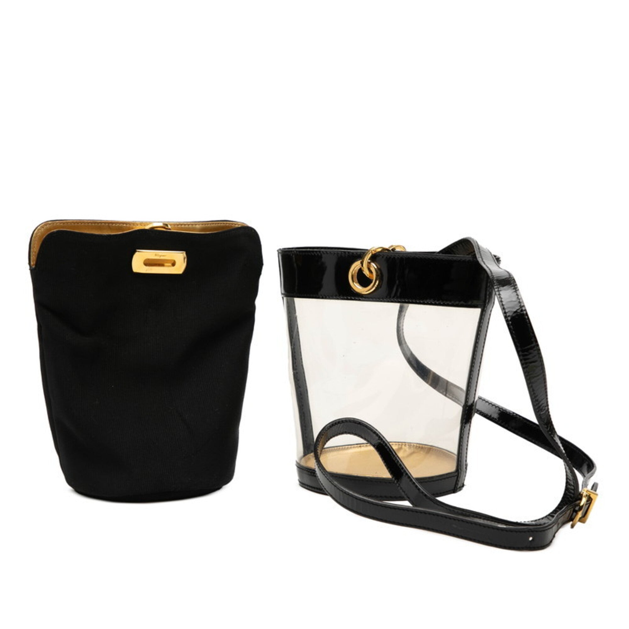 Salvatore Ferragamo Gancini Black Vinyl Leather Shoulder Bag (Pre-Owned)