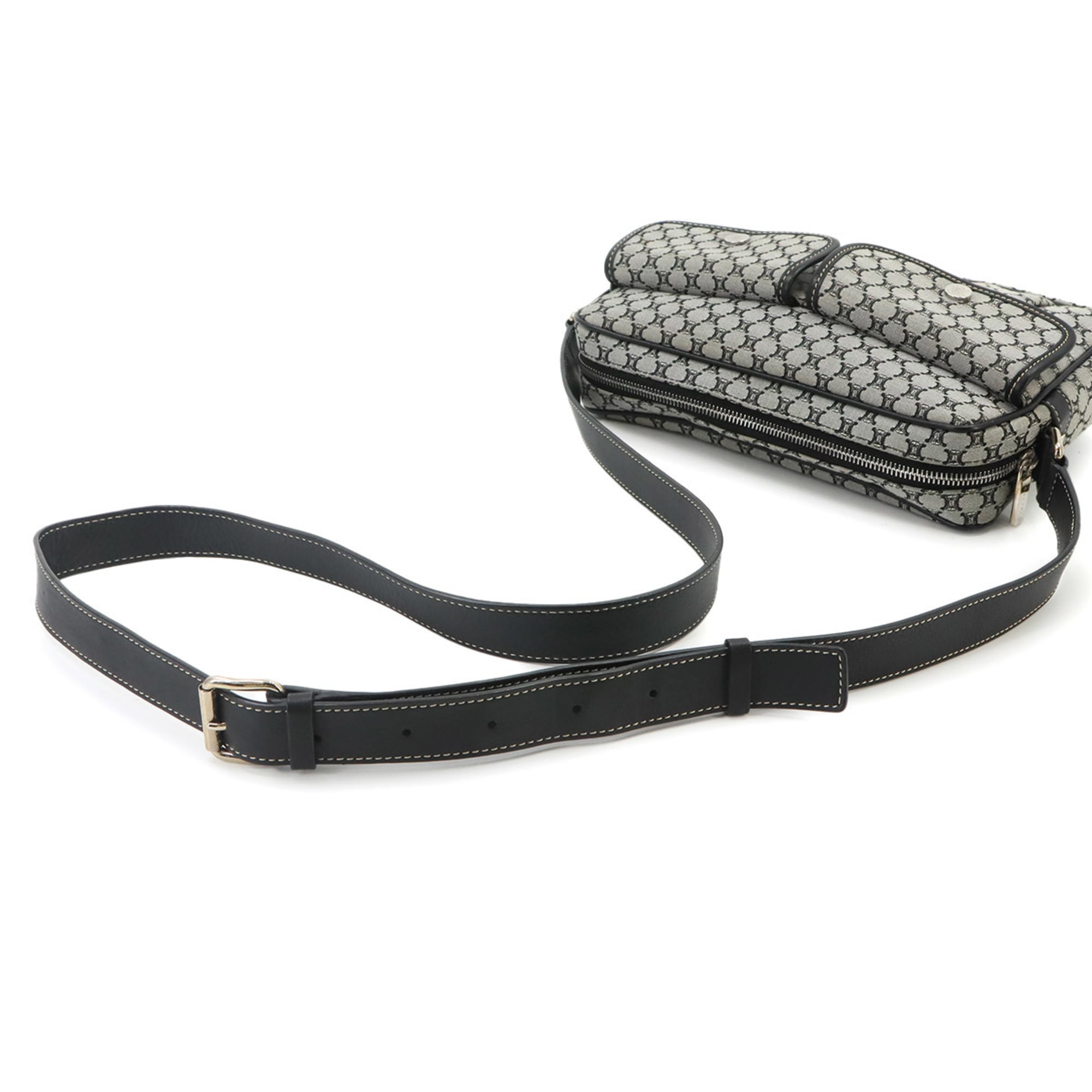 Celine Black Gray Canvas Leather Handbag Shoulder Bag (Pre-Owned)