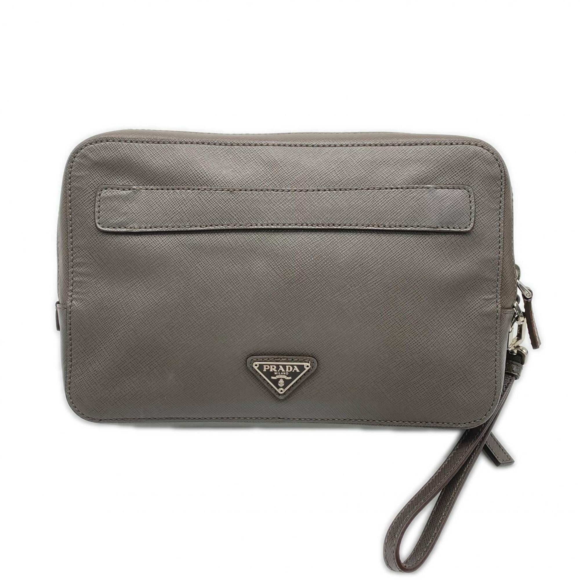 Prada Saffiano Grayish Saffiano Clutch Bag (Pre-Owned)
