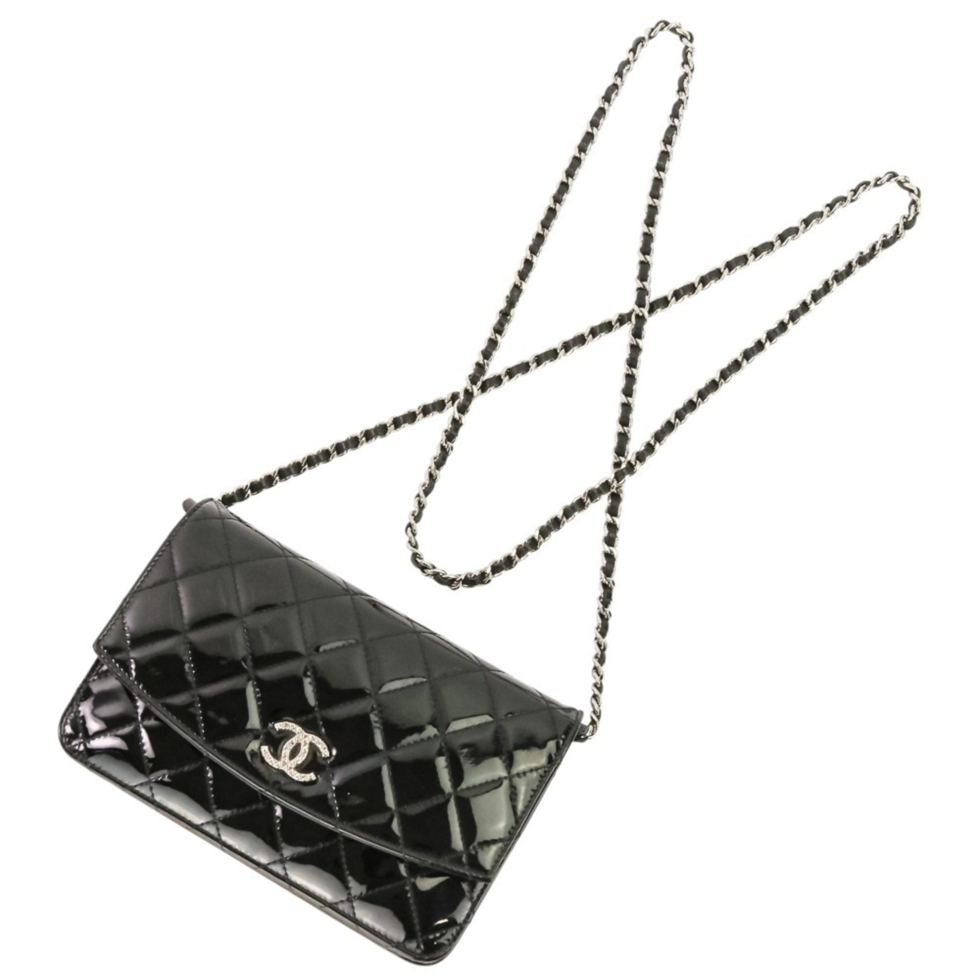 Chanel Matelasse Black Patent Leather Chain/Shoulder Wallet (Pre-Owned)