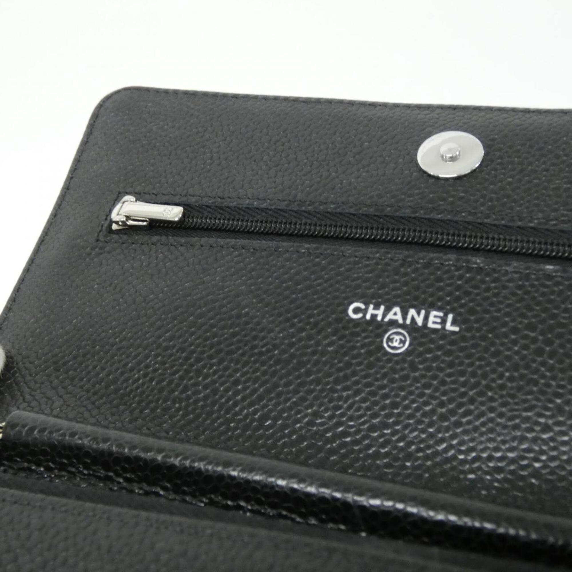 Chanel Black Bordeaux Grained Calfskin Chain/Shoulder Wallet (Pre-Owned)