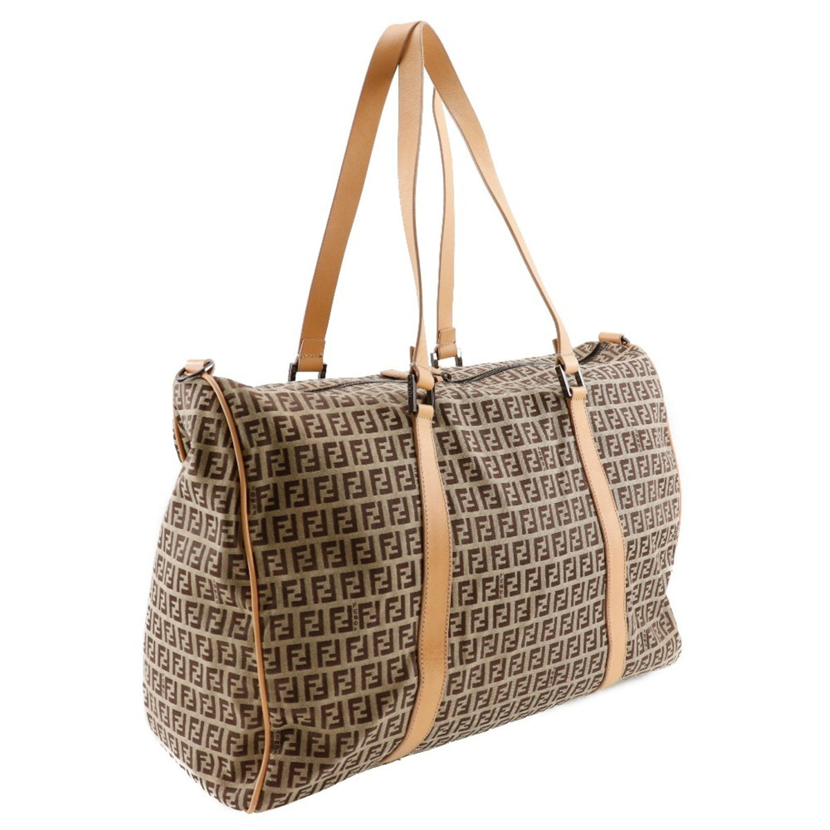 Fendi Brown Canvas Leather Boston Bag (Pre-Owned)