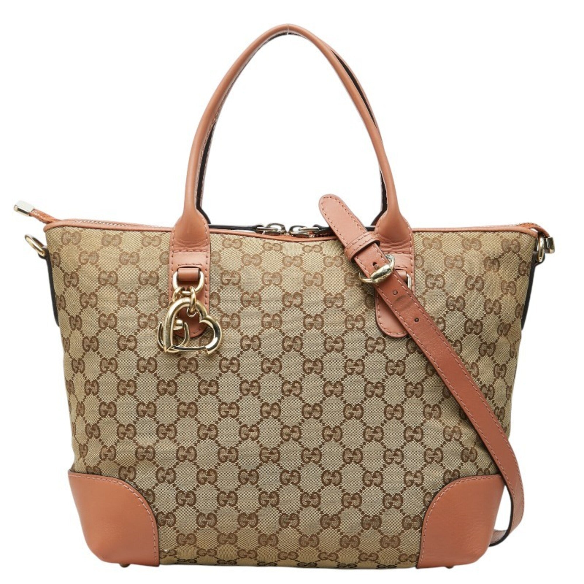 Gucci Beige Orange Canvas Leather Handbag Shoulder Bag (Pre-Owned)