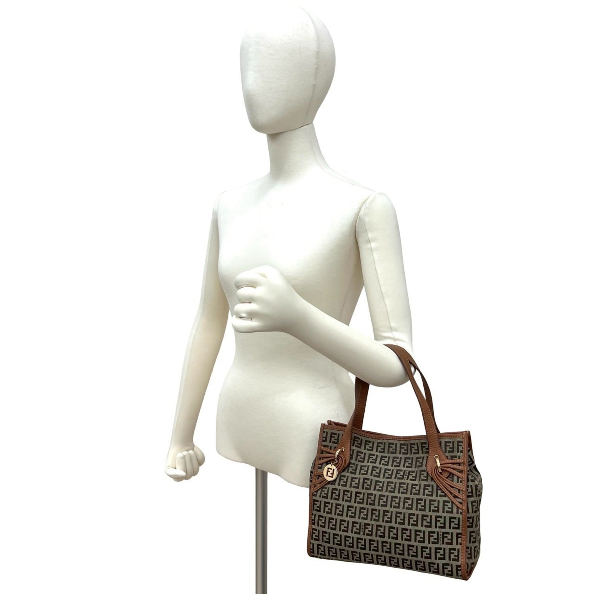 Fendi Brown Canvas Leather Handbag Tote Bag (Pre-Owned)