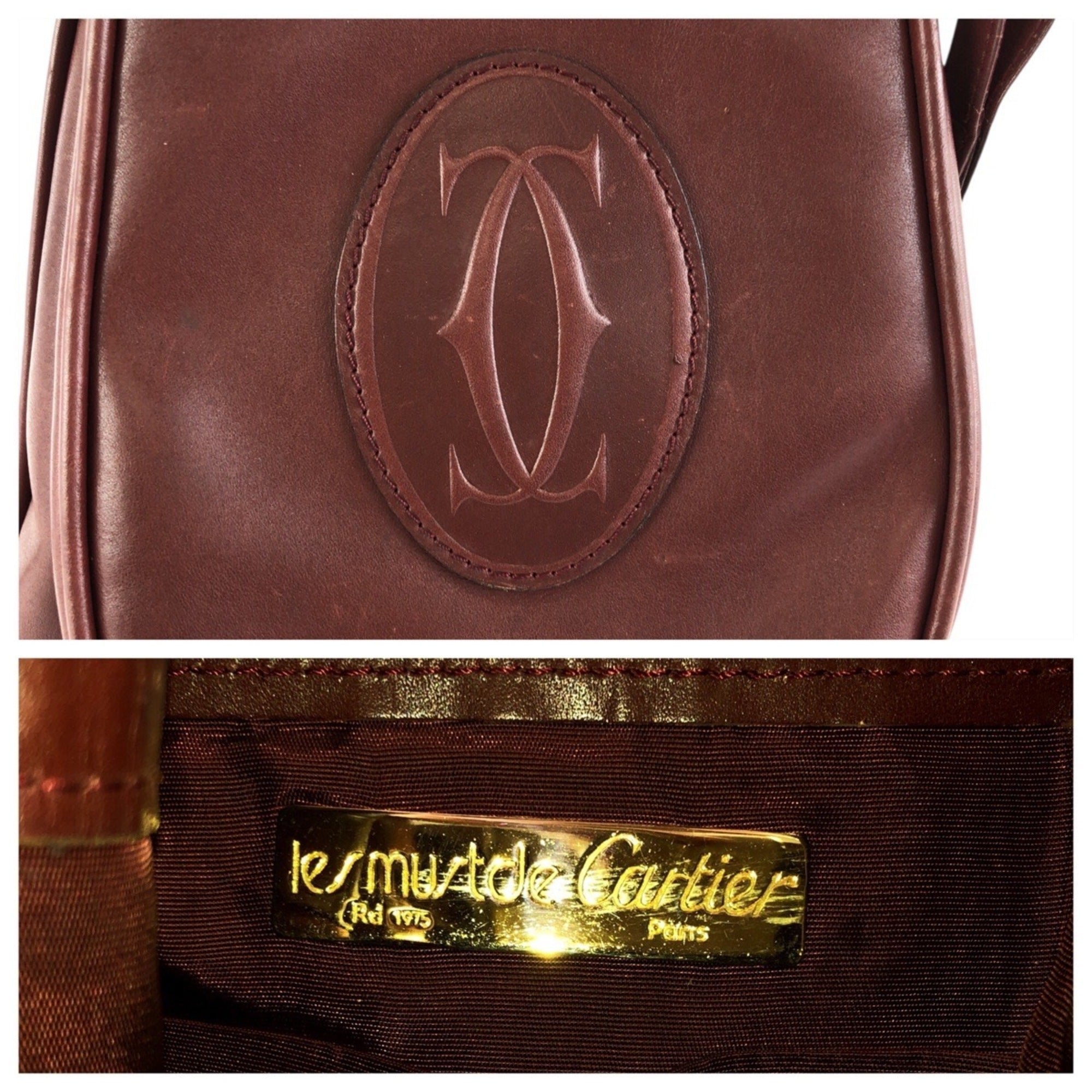 Cartier Bordeaux Wine Red Leather Pochette Shoulder Bag (Pre-Owned)