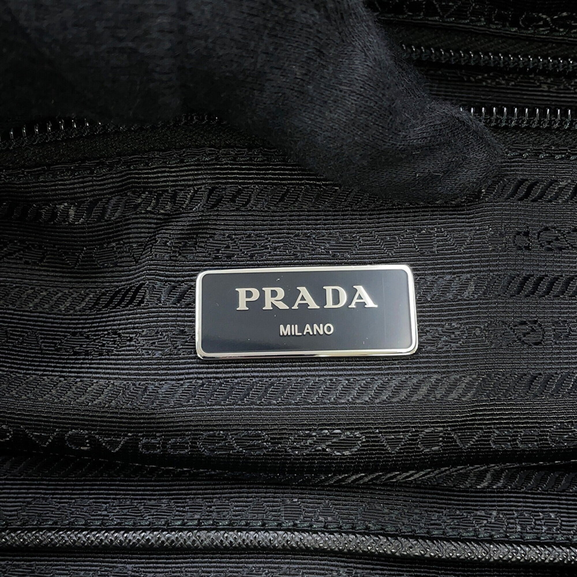Prada Saffiano Black Nylon Leather Handbag Shopping Bag Tote Bag (Pre-Owned)