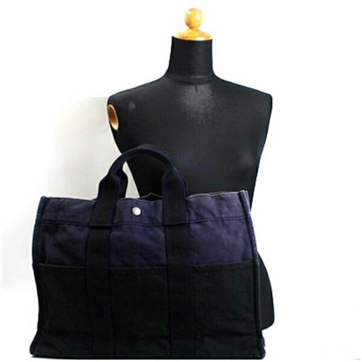 Hermes Black Navy Canvas Tote Bag (Pre-Owned)