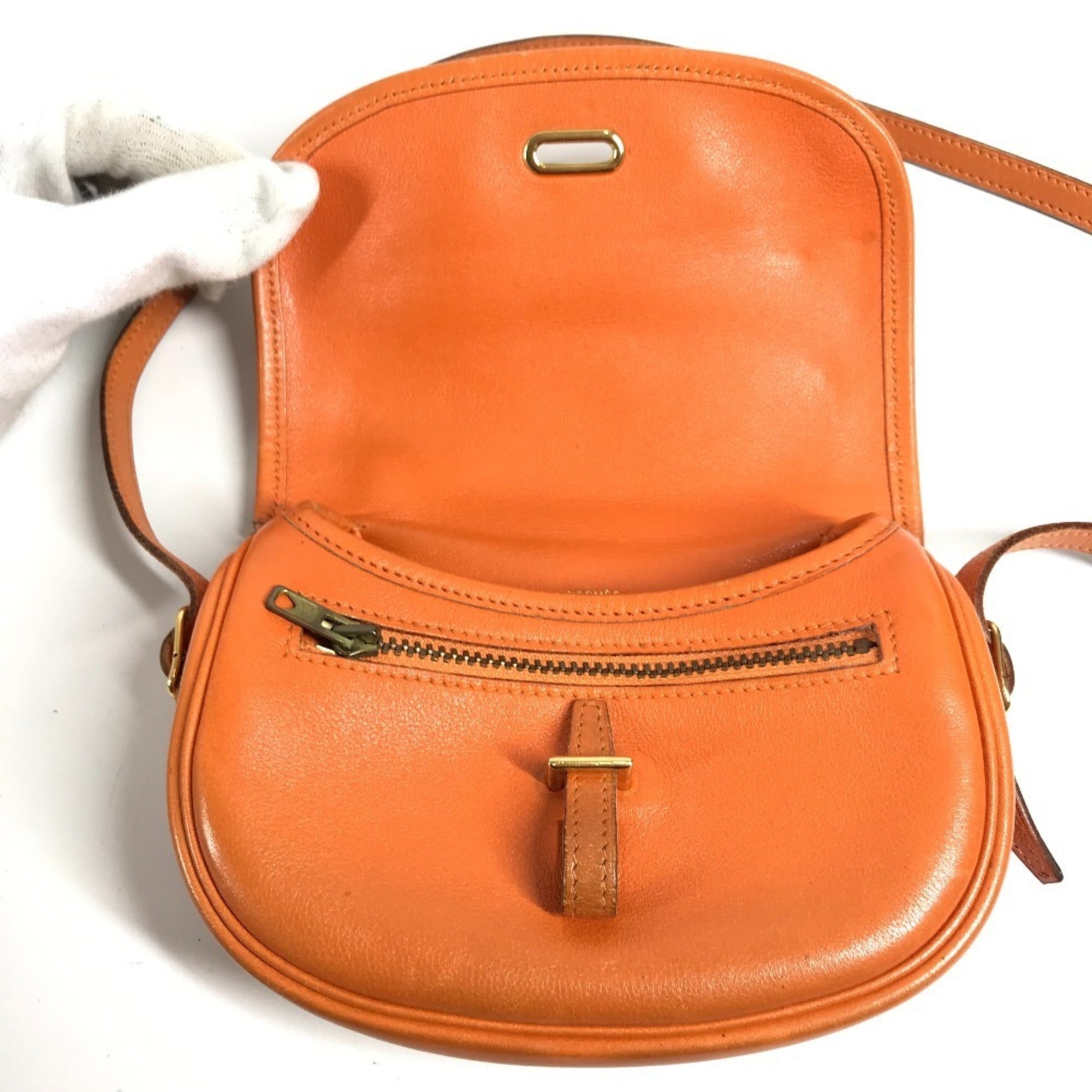 Hermes Orange Leather Pochette Shoulder Bag (Pre-Owned)