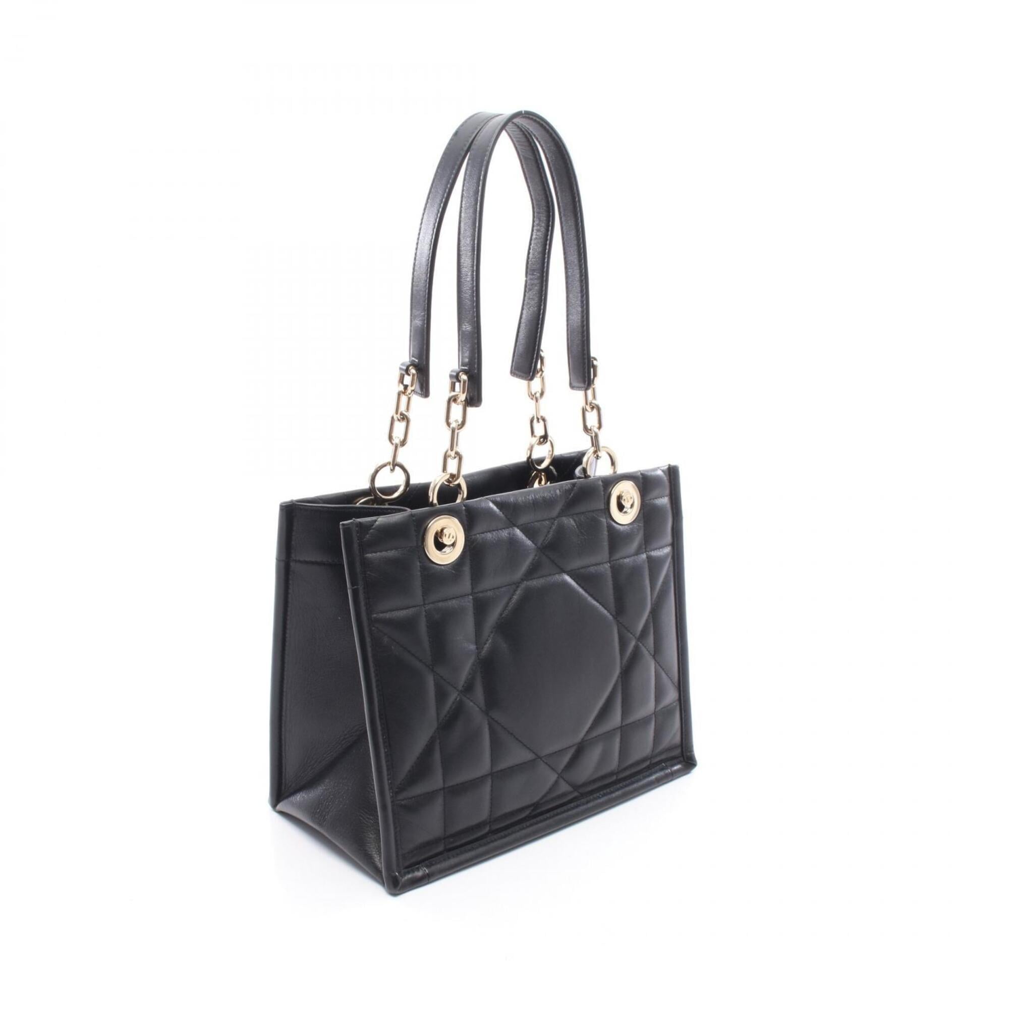 Christian Dior Black Leather Handbag Tote Bag (Pre-Owned)