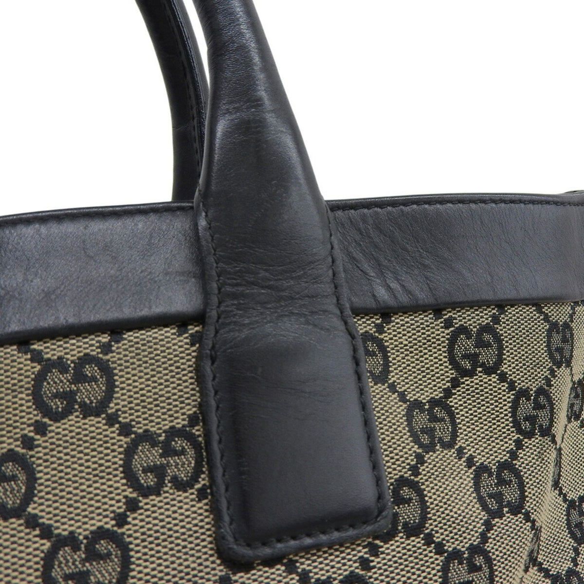 Gucci Gray Navy Gg Canvas Leather Handbag (Pre-Owned)