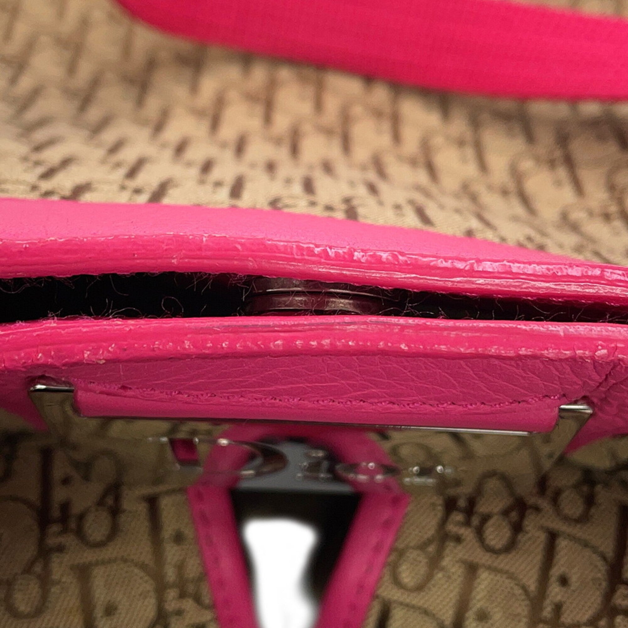 Christian Dior Brown Pink Canvas Leather Handbag Tote Bag (Pre-Owned)