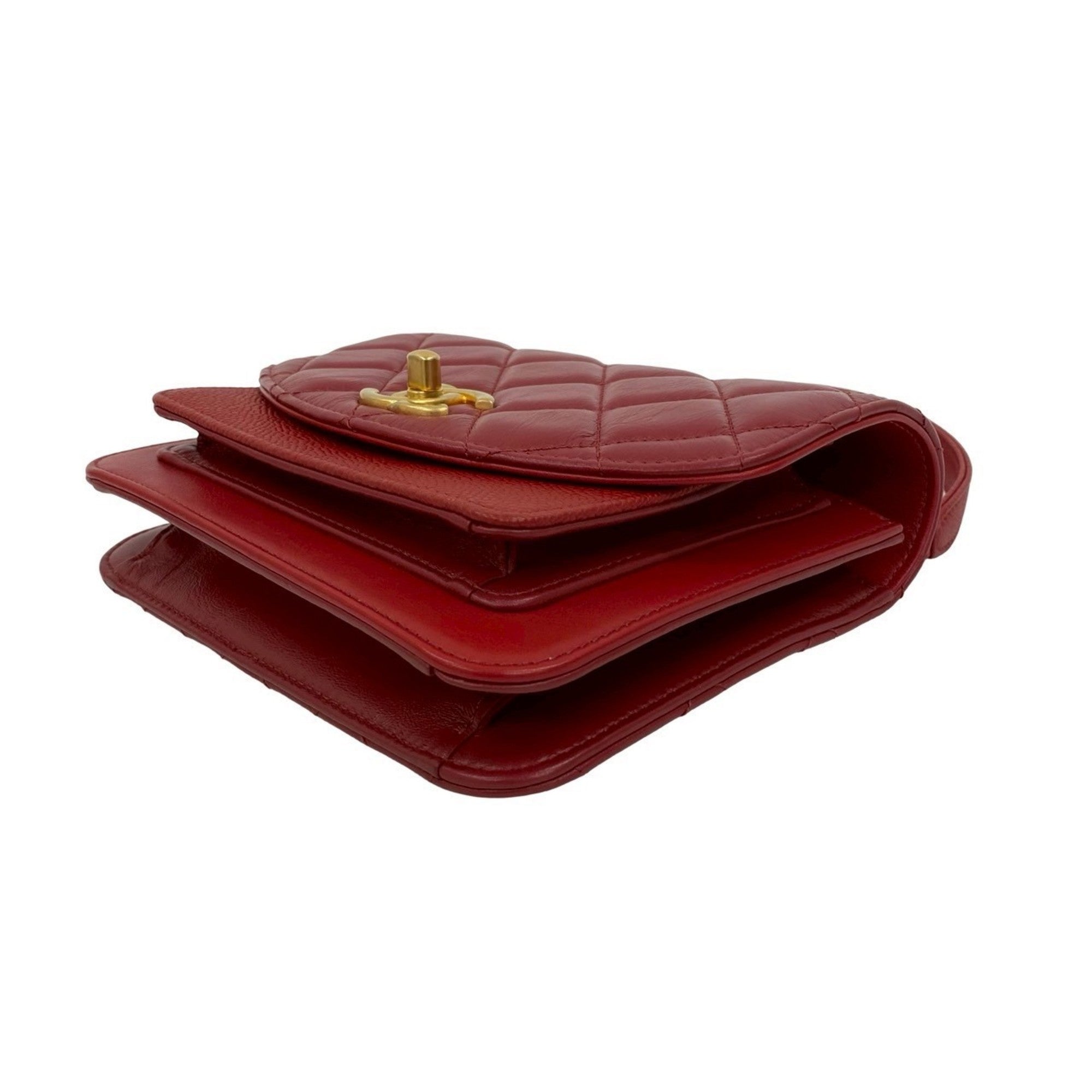 Chanel Red Color Grained Calfskin Leather Shoulder Bag (Pre-Owned)