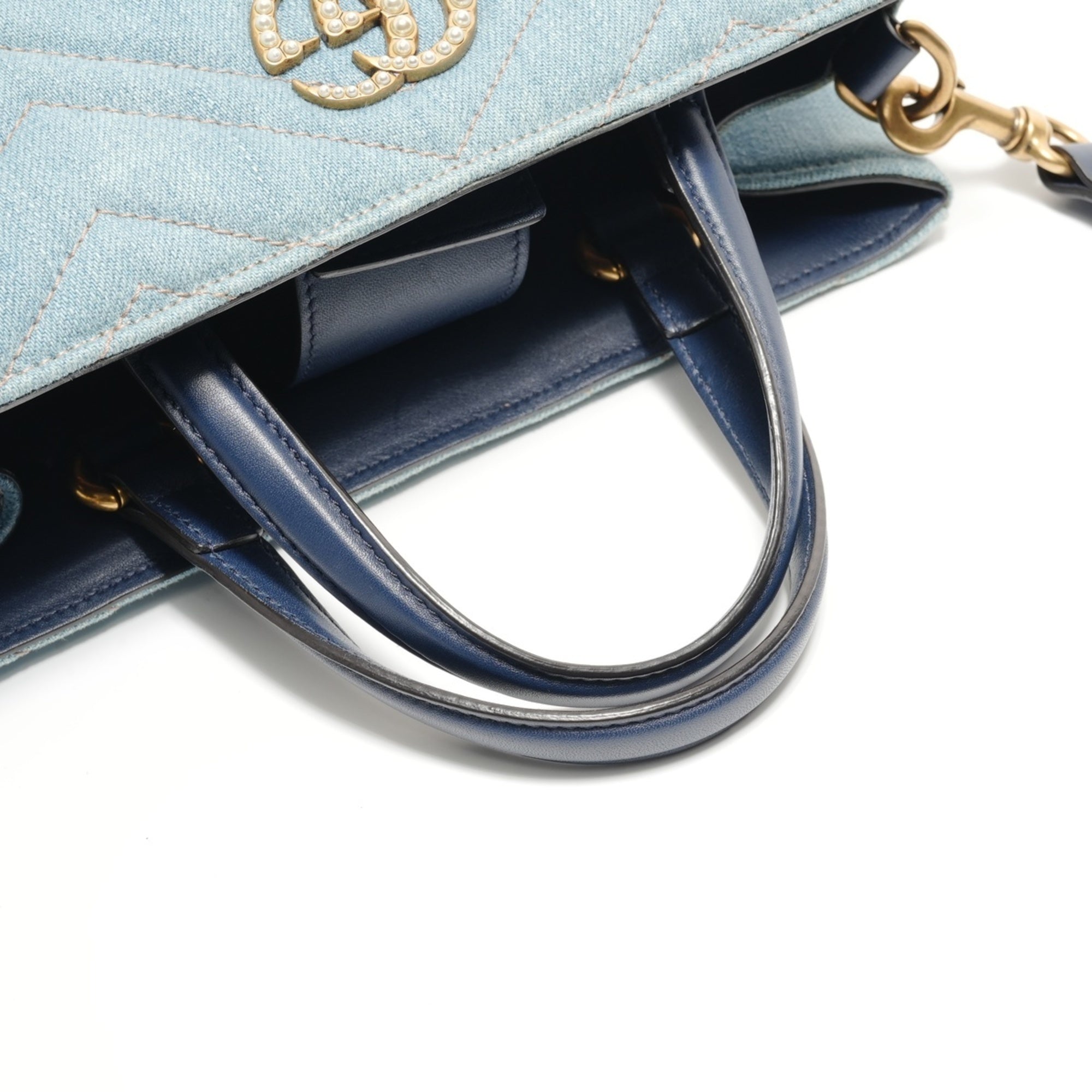 Gucci Gg Marmont Blue Denim Shoulder Bag (Pre-Owned)