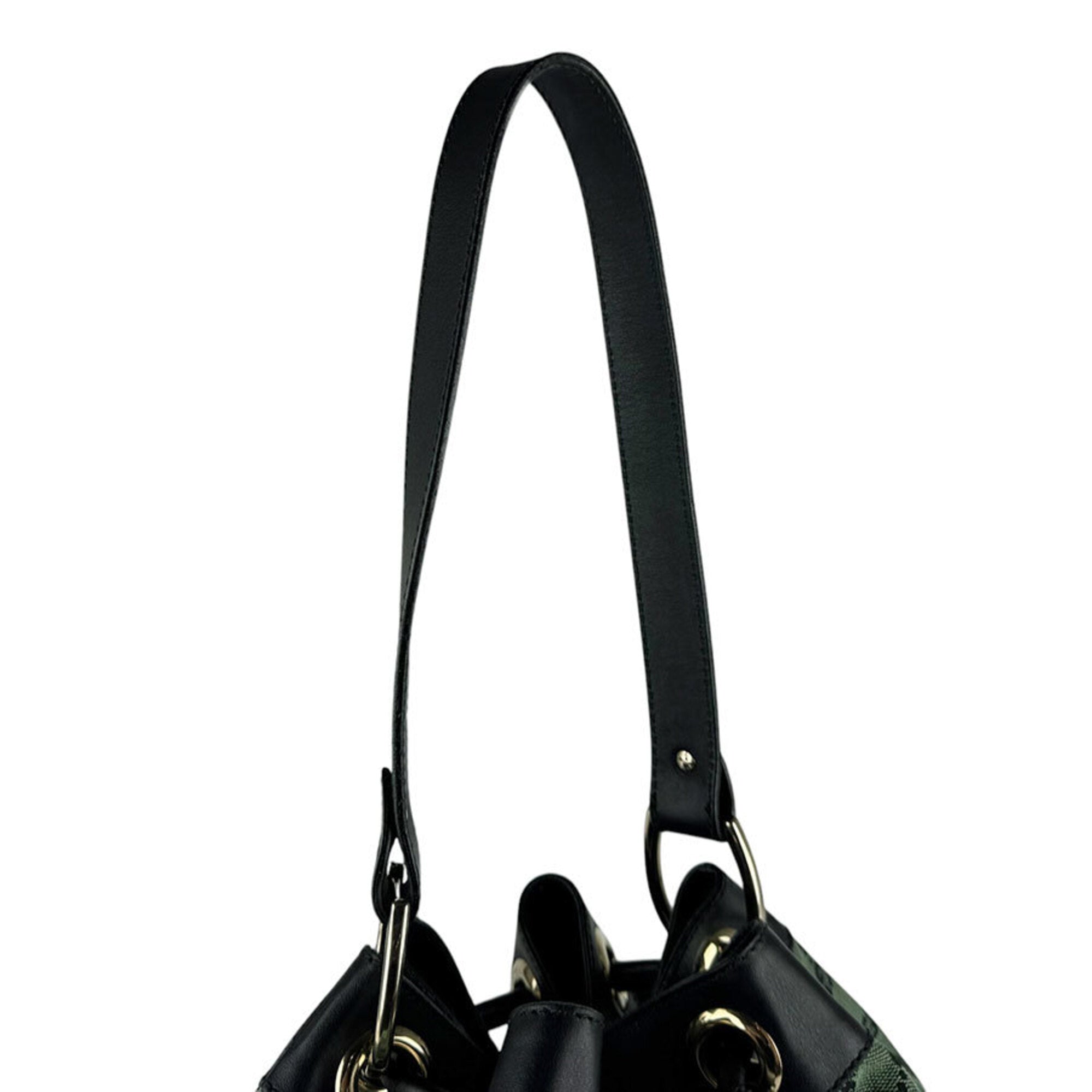 Gucci Black Green Gg Canvas Leather Shoulder Bag (Pre-Owned)