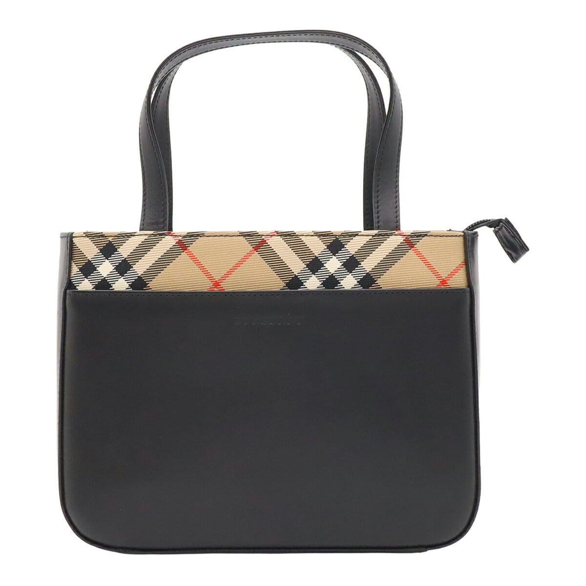 Burberry Beige Black Red Color Leather Nylon Handbag (Pre-Owned)