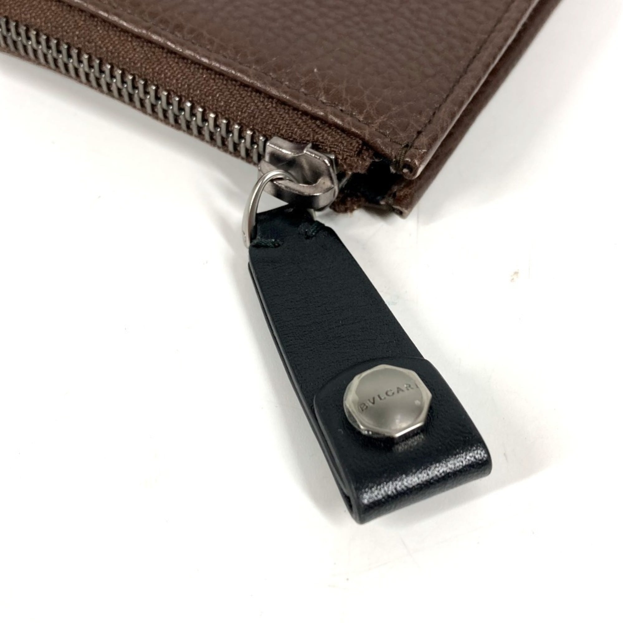 Bvlgari Black Brown Leather Clutch Bag (Pre-Owned)