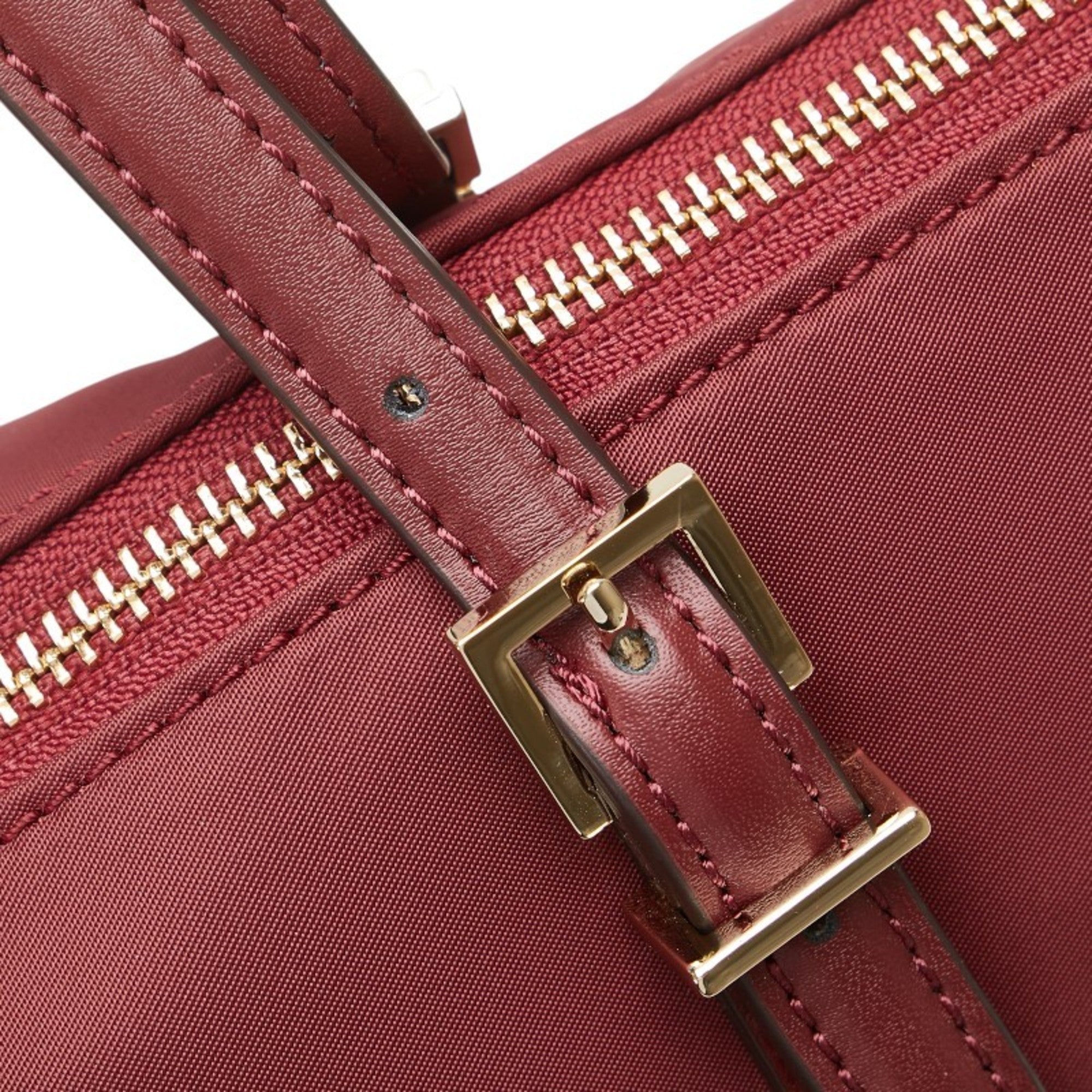 Kate Spade Red Color Wine Nylon Leather Tote Bag (Pre-Owned)