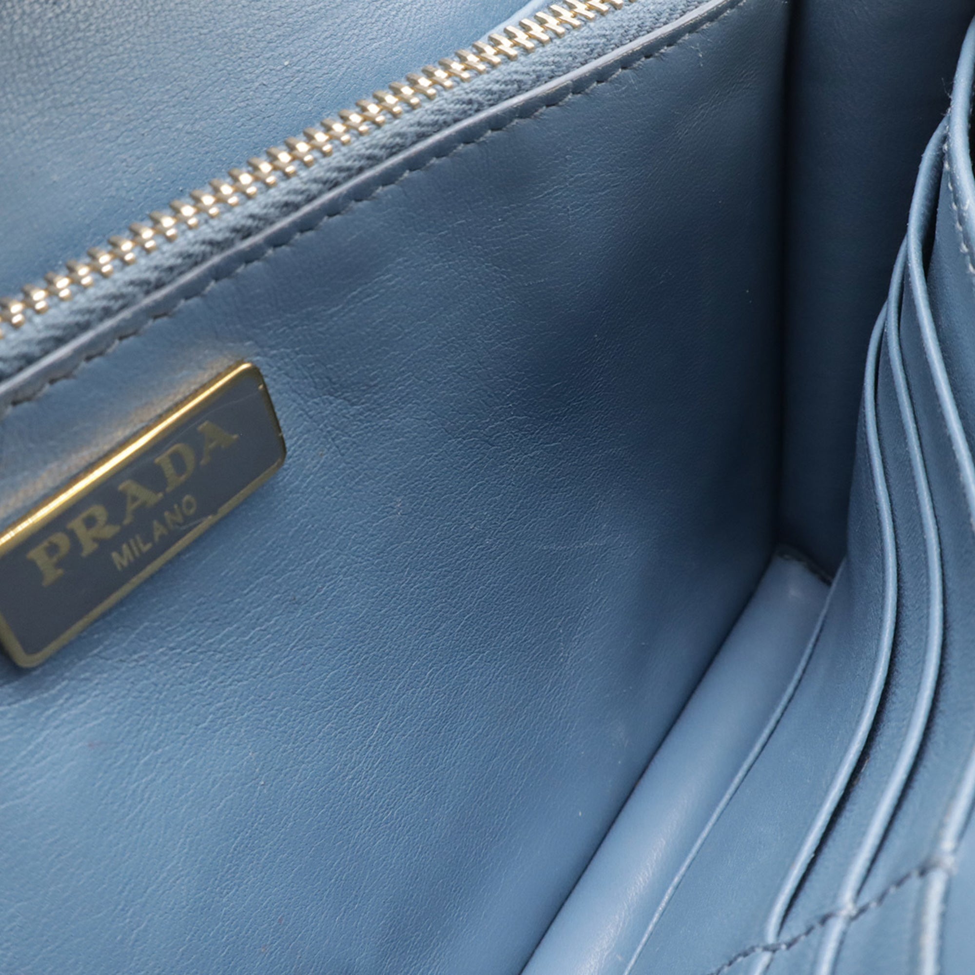 Prada Saffiano Blue Light Blue Saffiano Leather Chain/Shoulder Wallet (Pre-Owned)