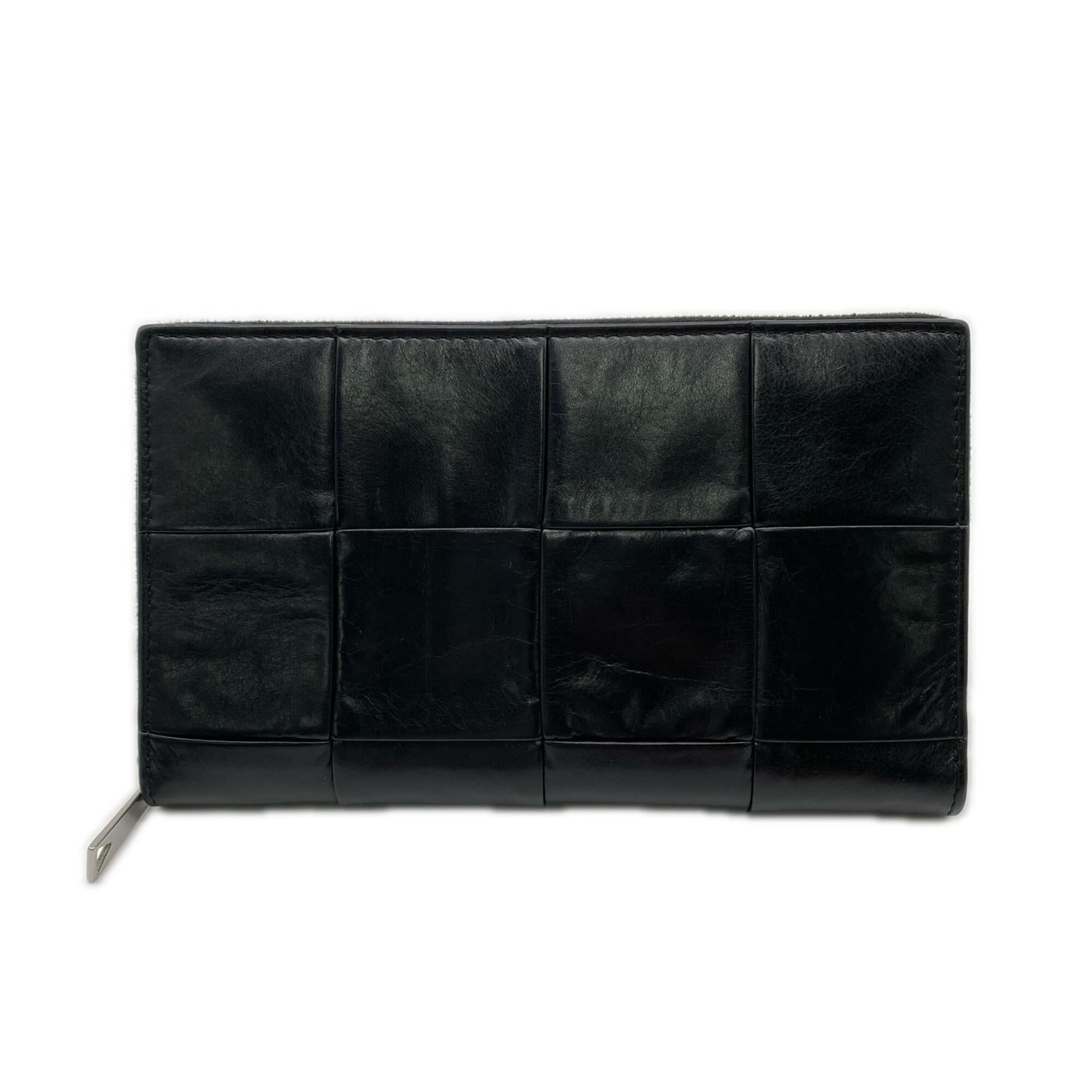 Bottega Veneta Black Nylon Leather Long Wallet (Bi-Fold) (Pre-Owned)