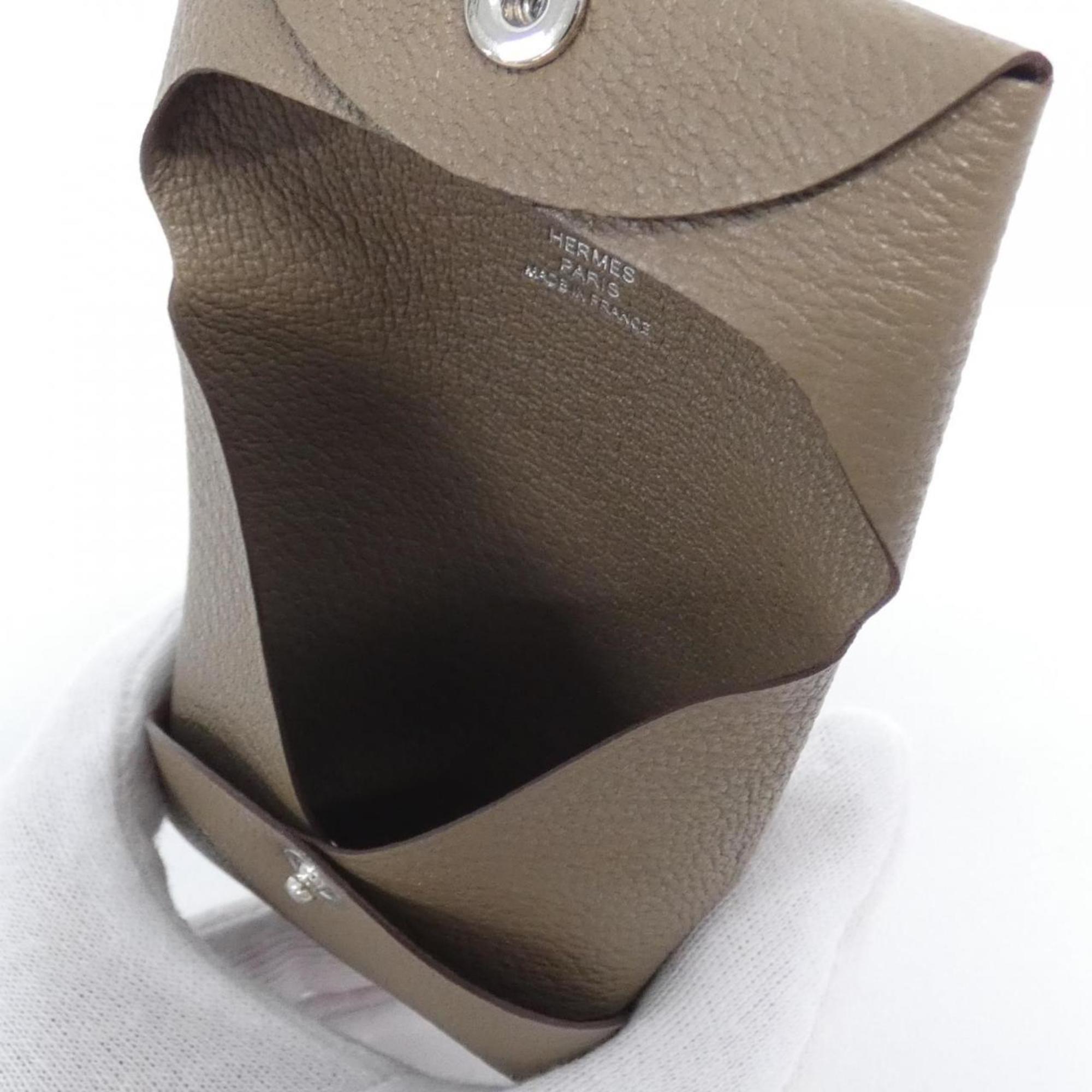 Hermes Etoupe Gray Chevre Leather Coin Purse/Coin Case (Pre-Owned)
