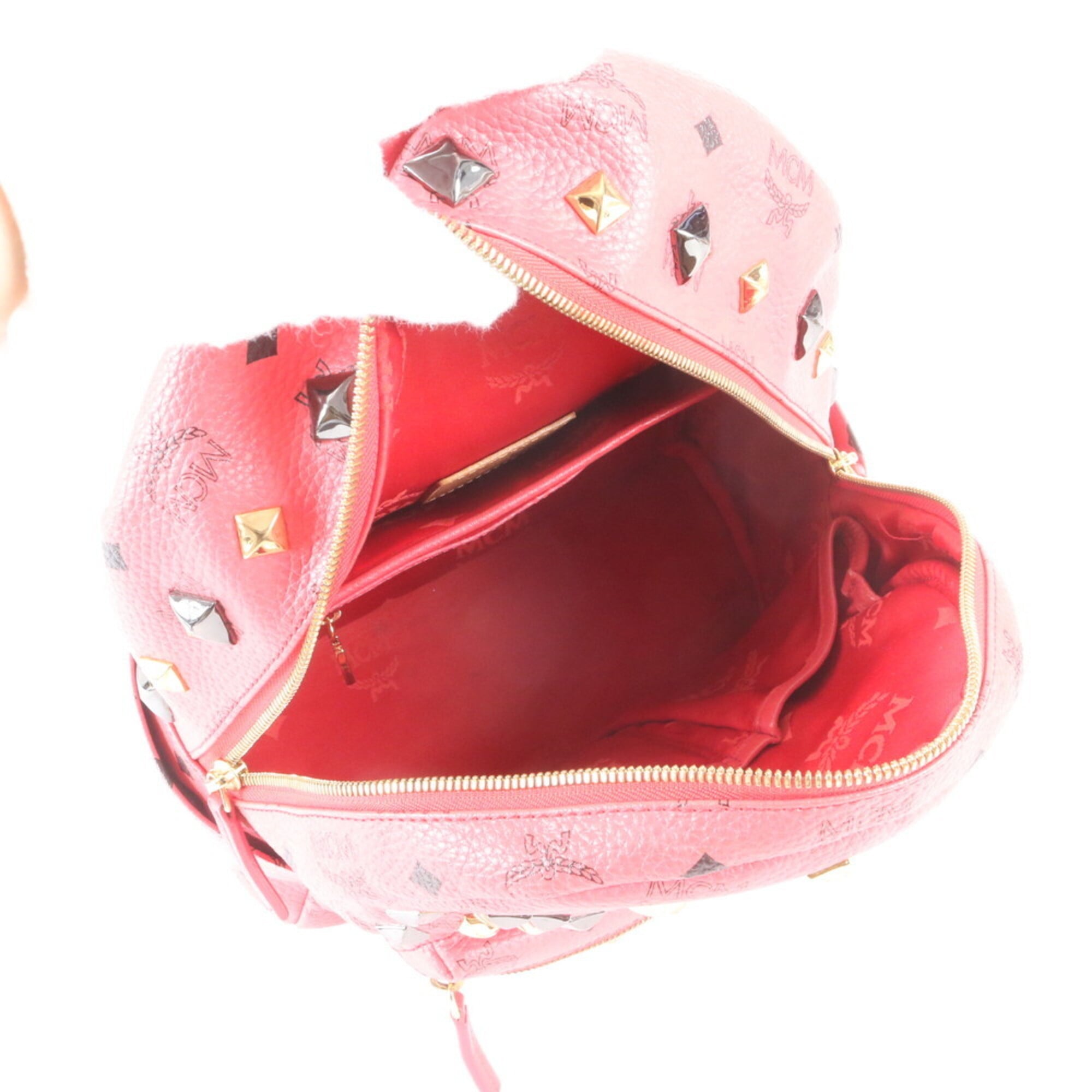 Mcm Pink Leather Coated Canvas Backpack Shoulder Bag (Pre-Owned)