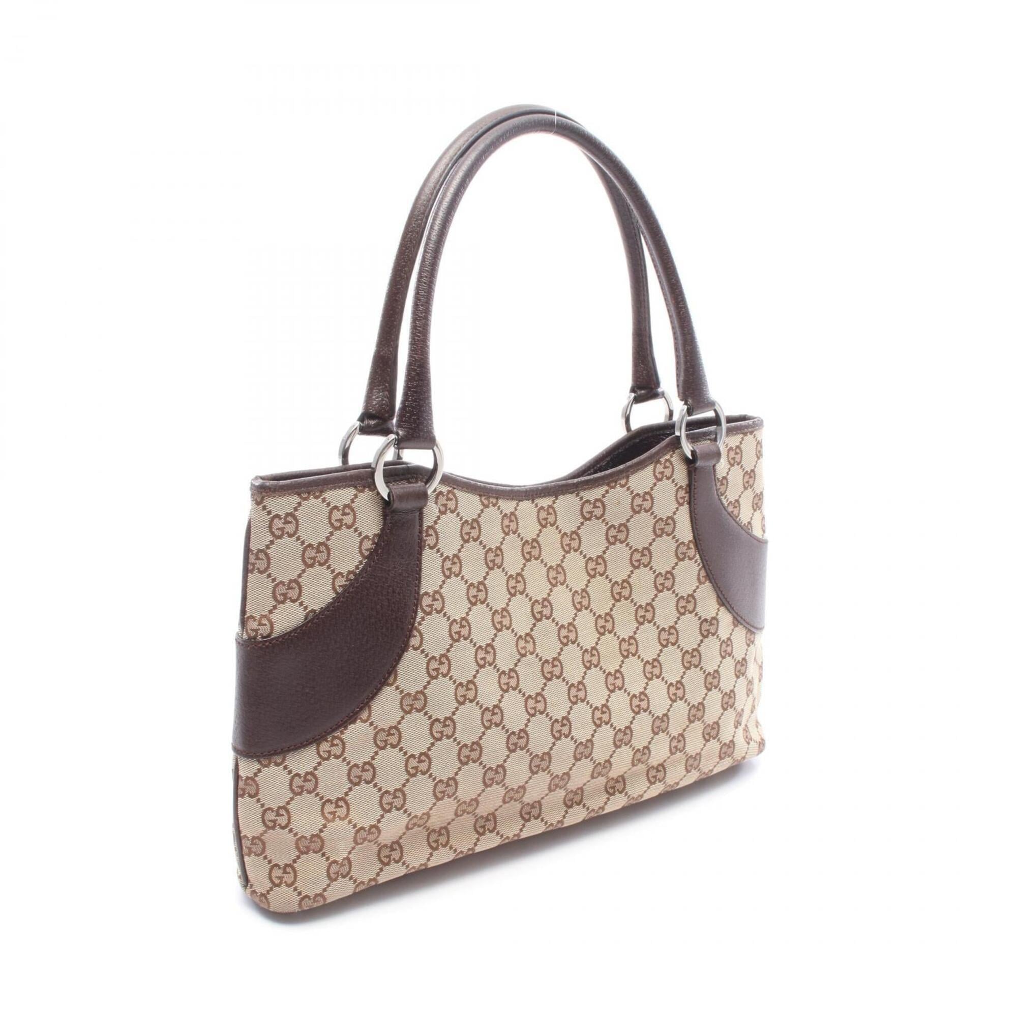 Gucci Beige Brown Canvas Leather Handbag Tote Bag (Pre-Owned)