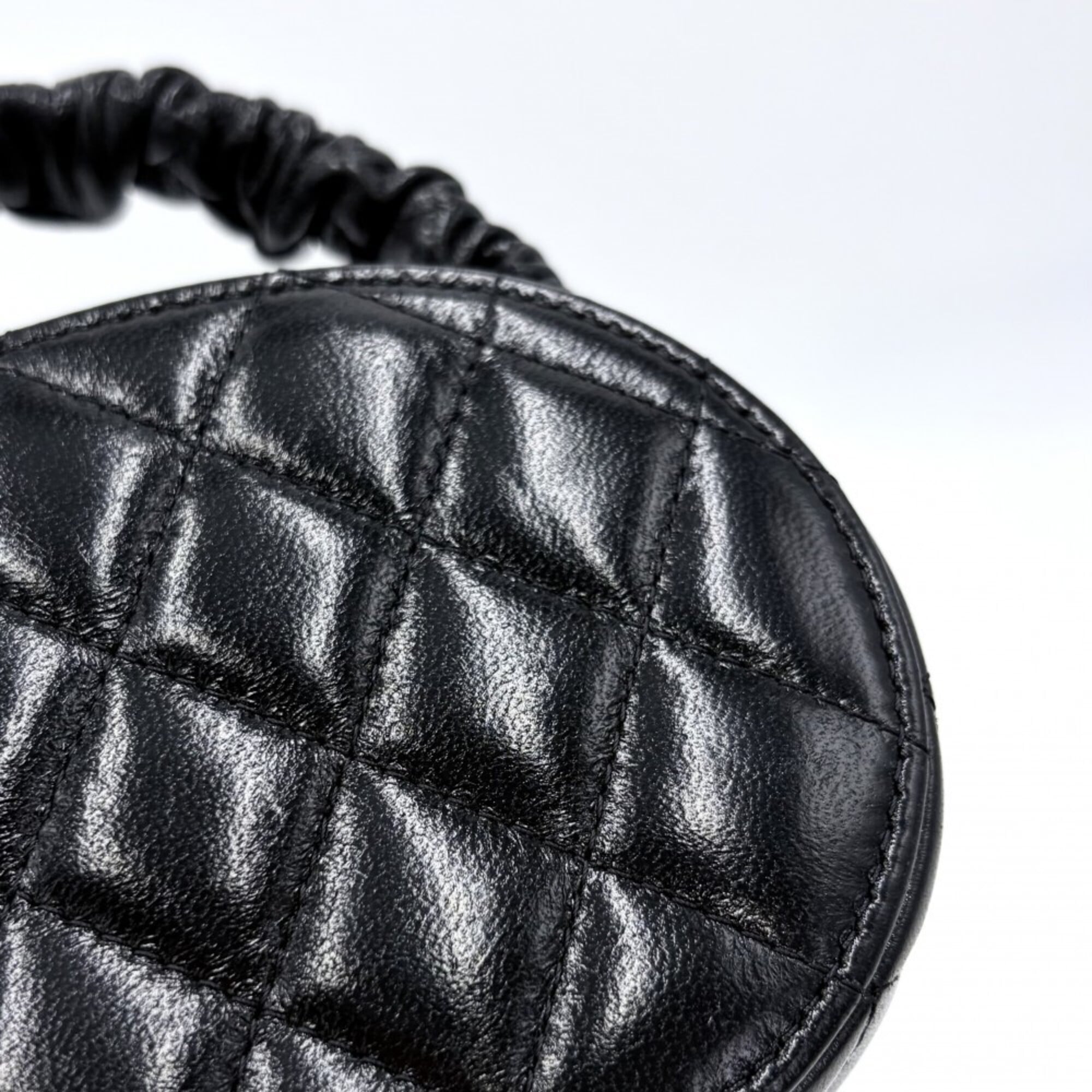 Chanel Matelasse Black Leather Handbag Vanity Bag (Pre-Owned)