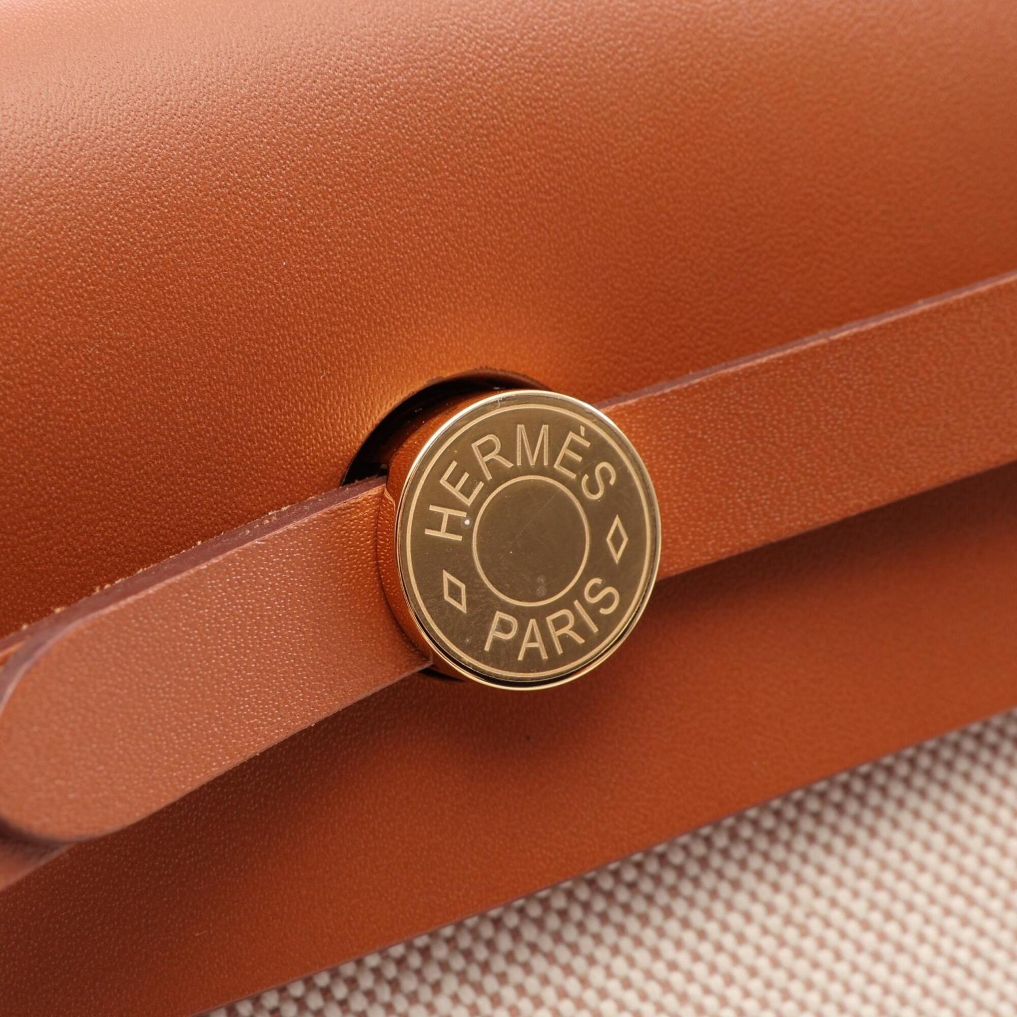 Hermes Brown Ecru Ivory Toile H Handbag Shoulder Bag (Pre-Owned)