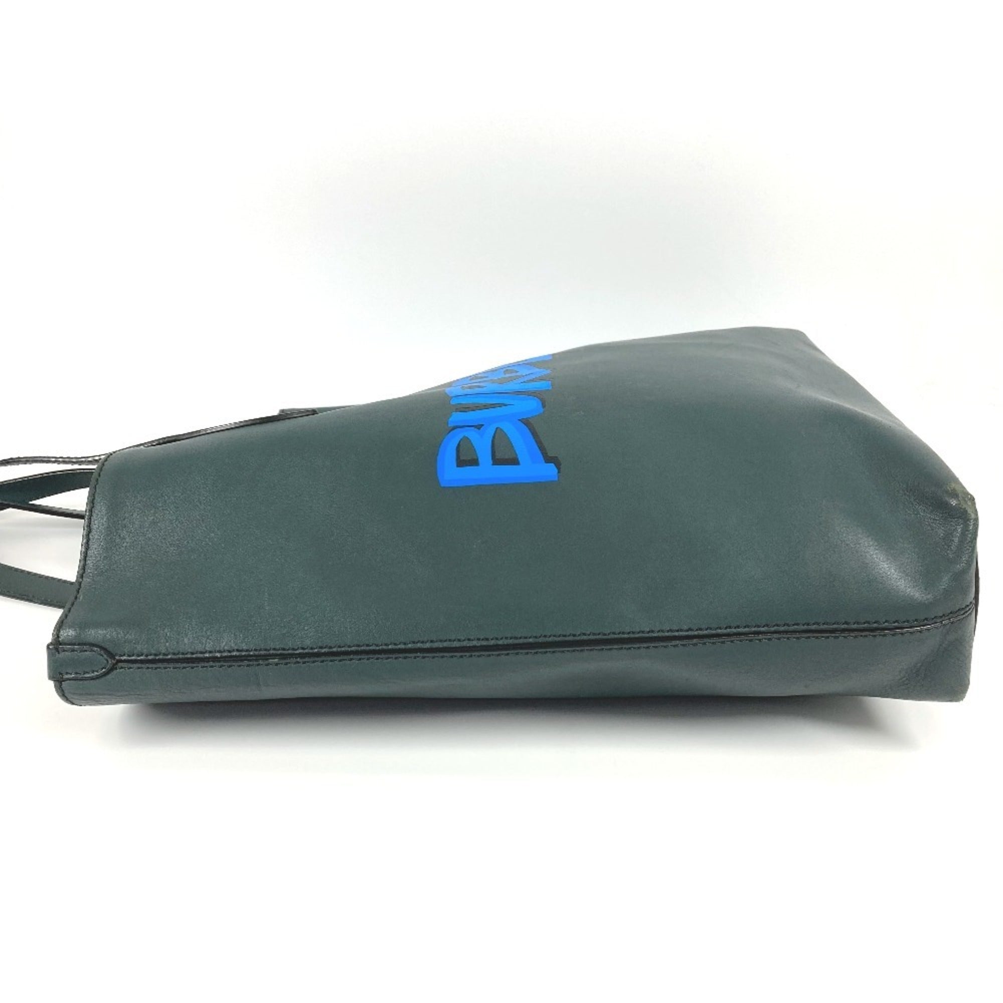 Burberry Blue Khaki Leather Shoulder Bag Tote Bag (Pre-Owned)
