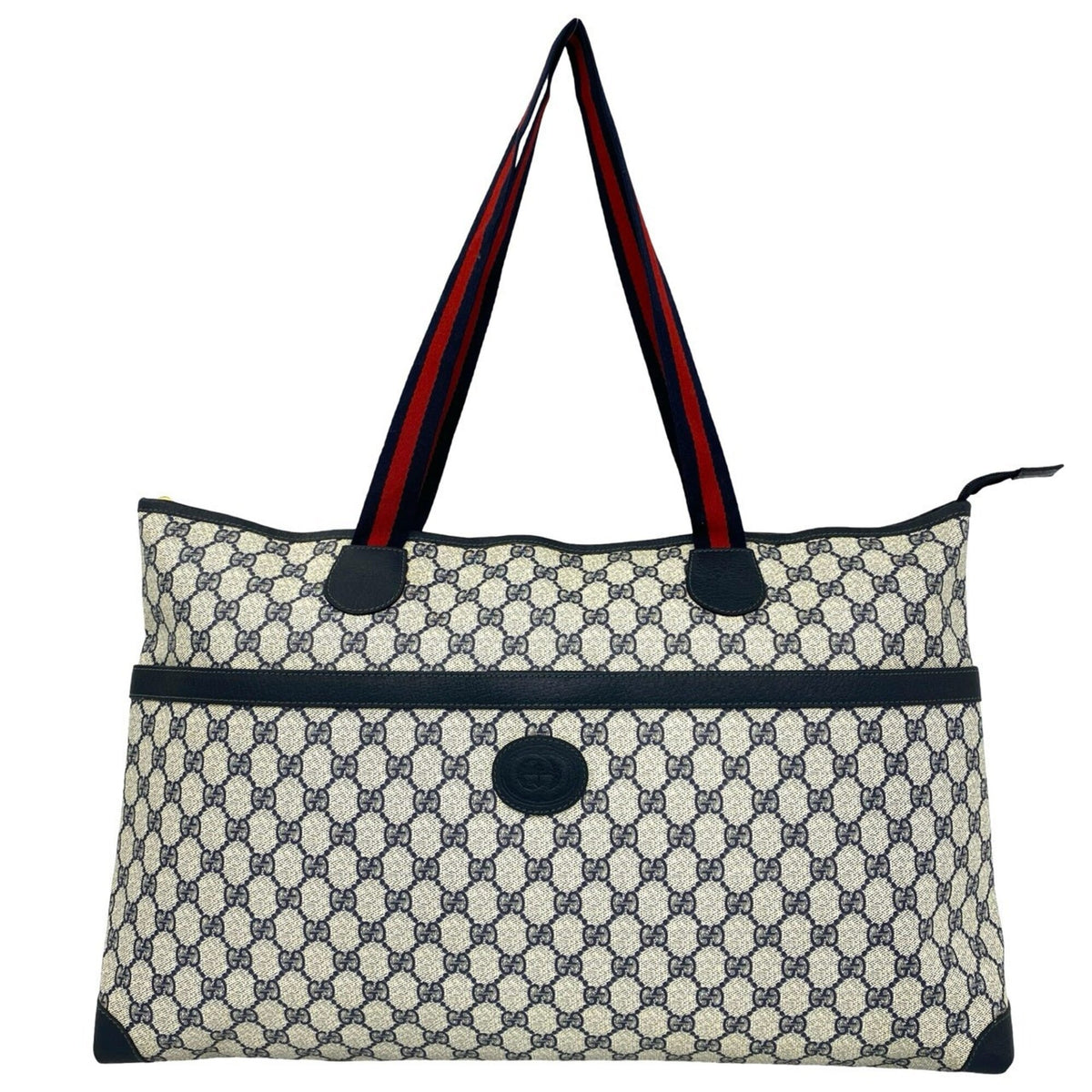 Gucci Navy Red Color Leather Pvc Handbag Tote Bag (Pre-Owned)