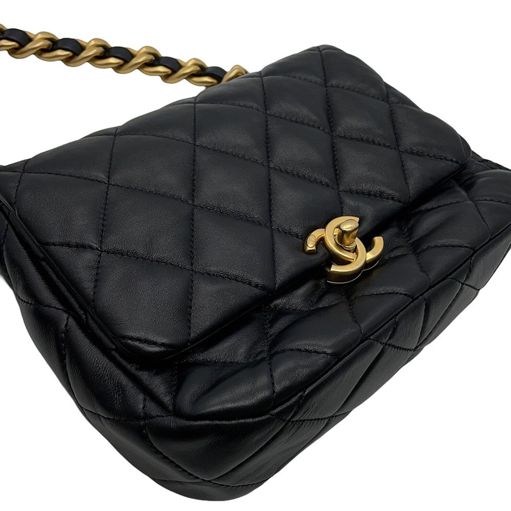 Chanel Black Leather Handbag Shoulder Bag (Pre-Owned)