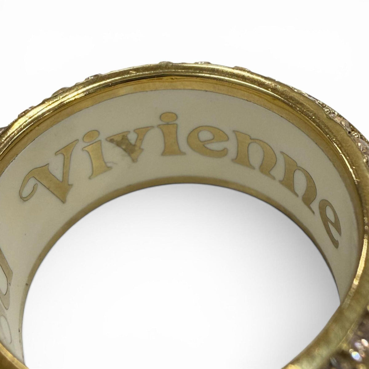 Vivienne Westwood Gold White Rhinestone Band Ring (Pre-Owned)