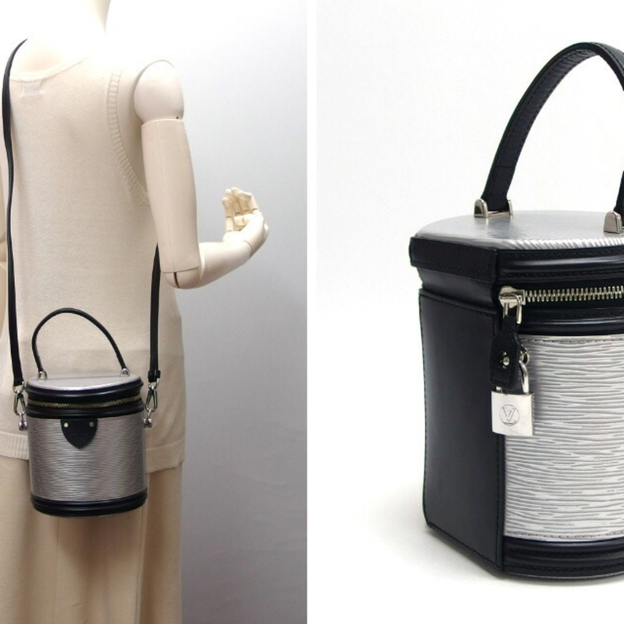 Louis Vuitton Noir Silver Epi Leather Leather Handbag Shoulder Bag Vanity Bag (Pre-Owned)