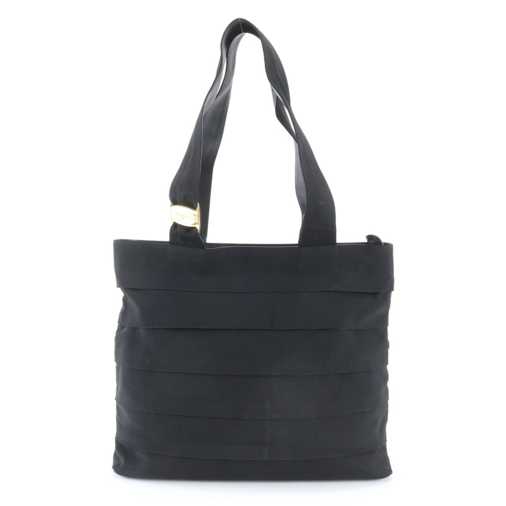 Salvatore Ferragamo Vara Black Canvas Leather Handbag Tote Bag (Pre-Owned)