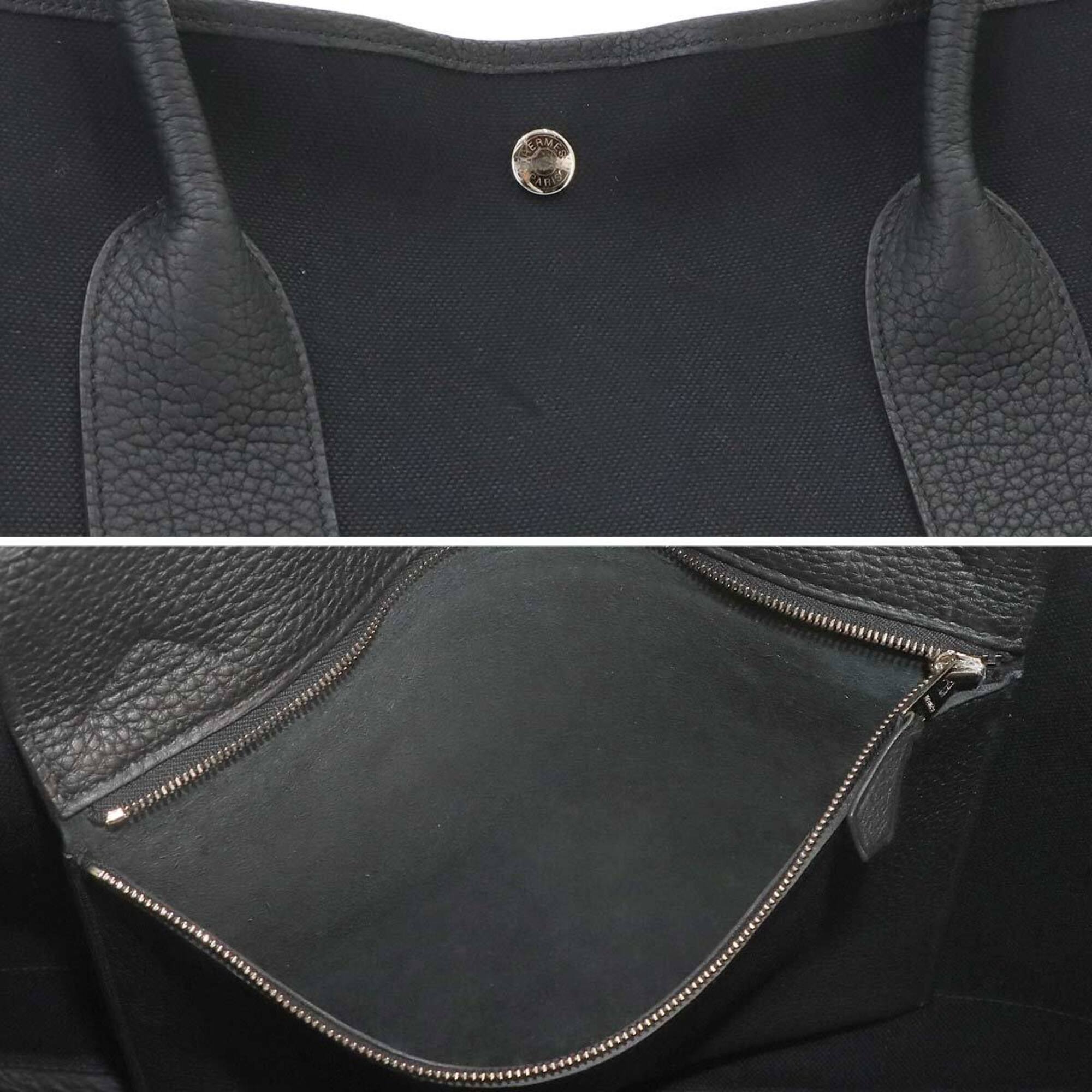 Hermes Black Negonda Leather Canvas Tote Bag (Pre-Owned)